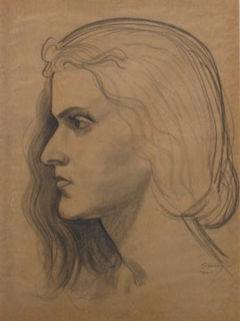Stern Woman in Profile<br>1920-30s Graphite<br><br>#9401
