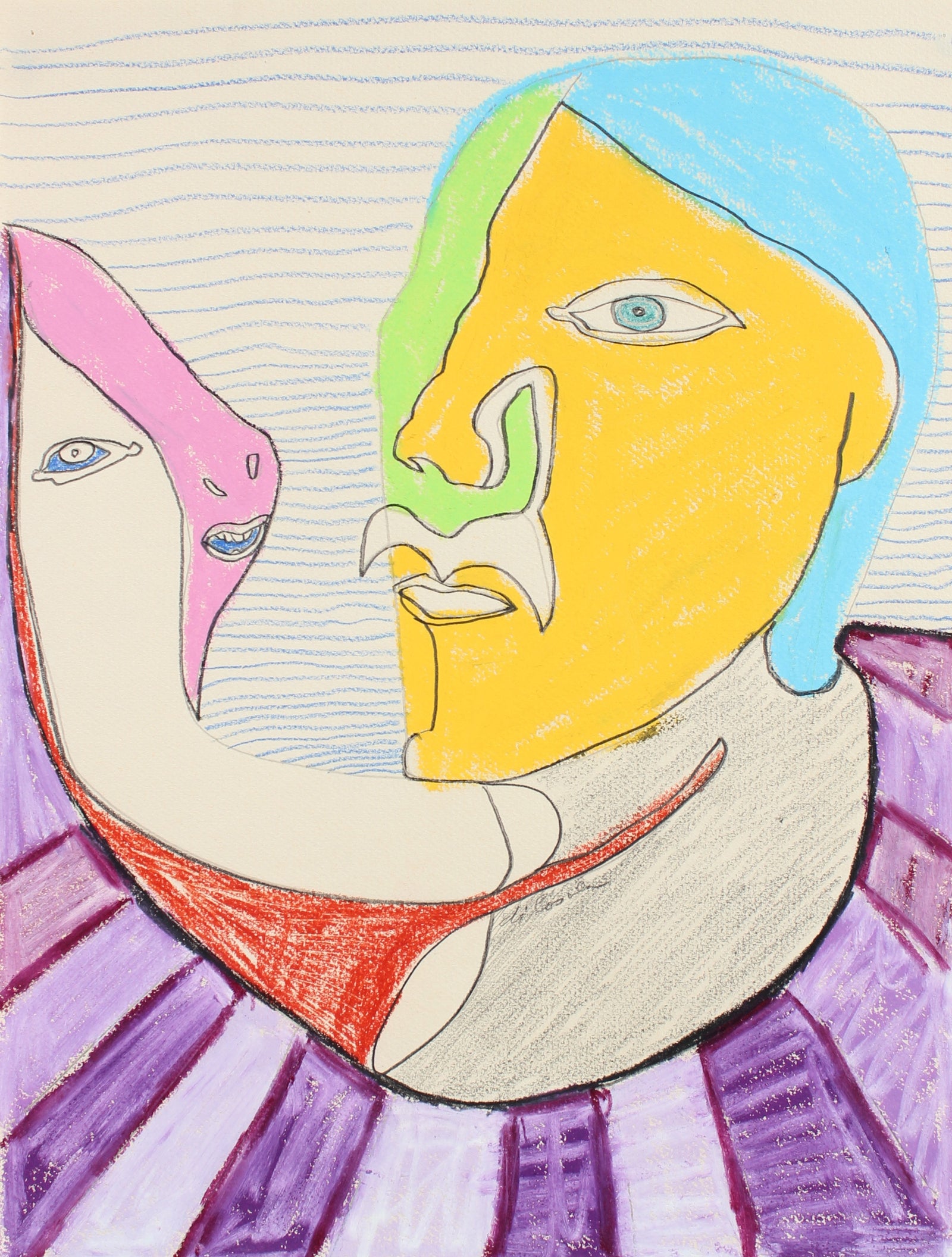 Surreal Conversation <br>Late 20th Century Pastel & Graphite <br><br>#94083