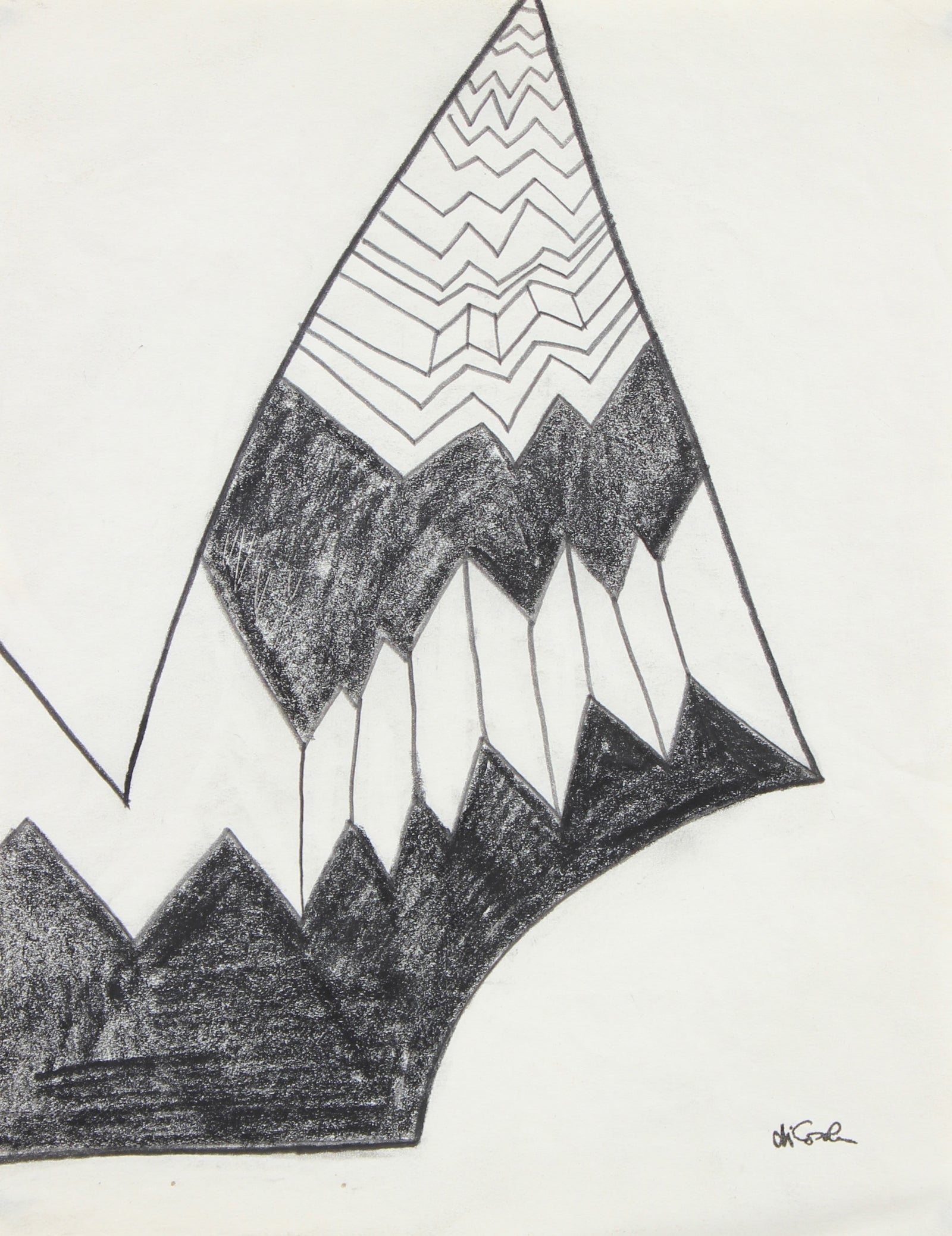 Modernist Monochromatic Angular Abstract <br>20th Century Graphite <br><br>#94094