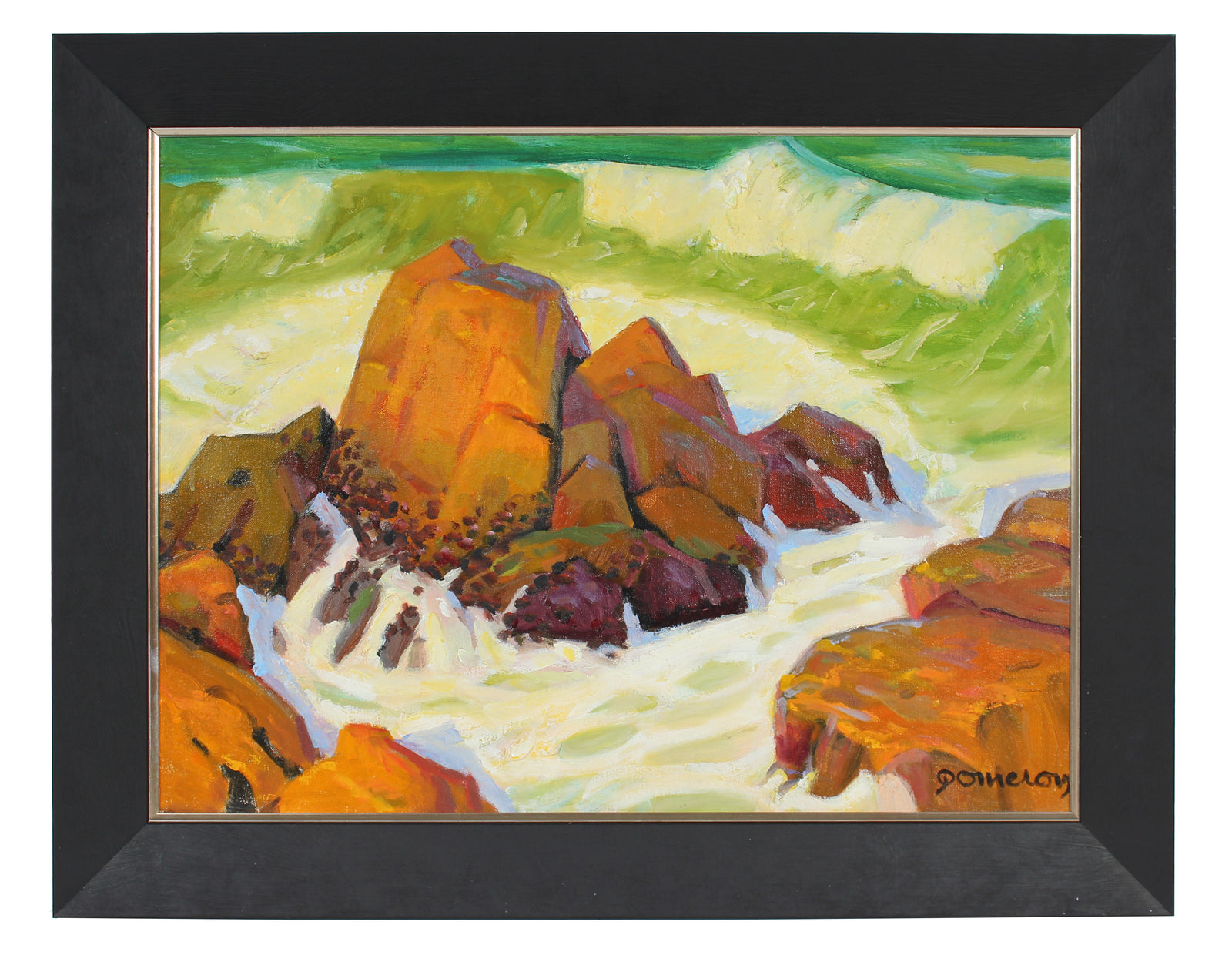 Green & Orange Coastal Scene <br> Late 20th Century Oil <br><br>#94119