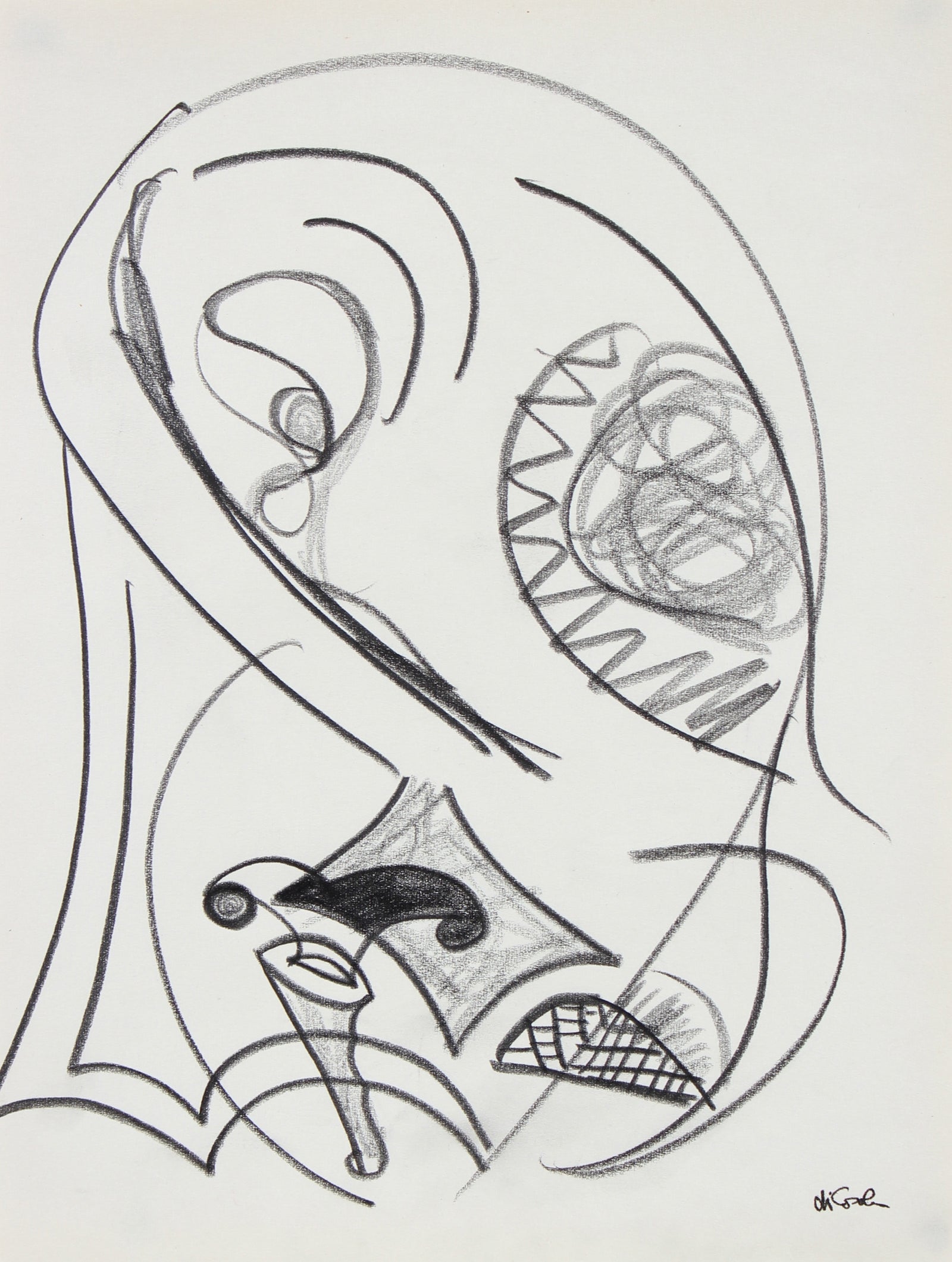 Surrealist Monochromatic Abstraction <br>Late 20th Century Graphite <br><br>#94167