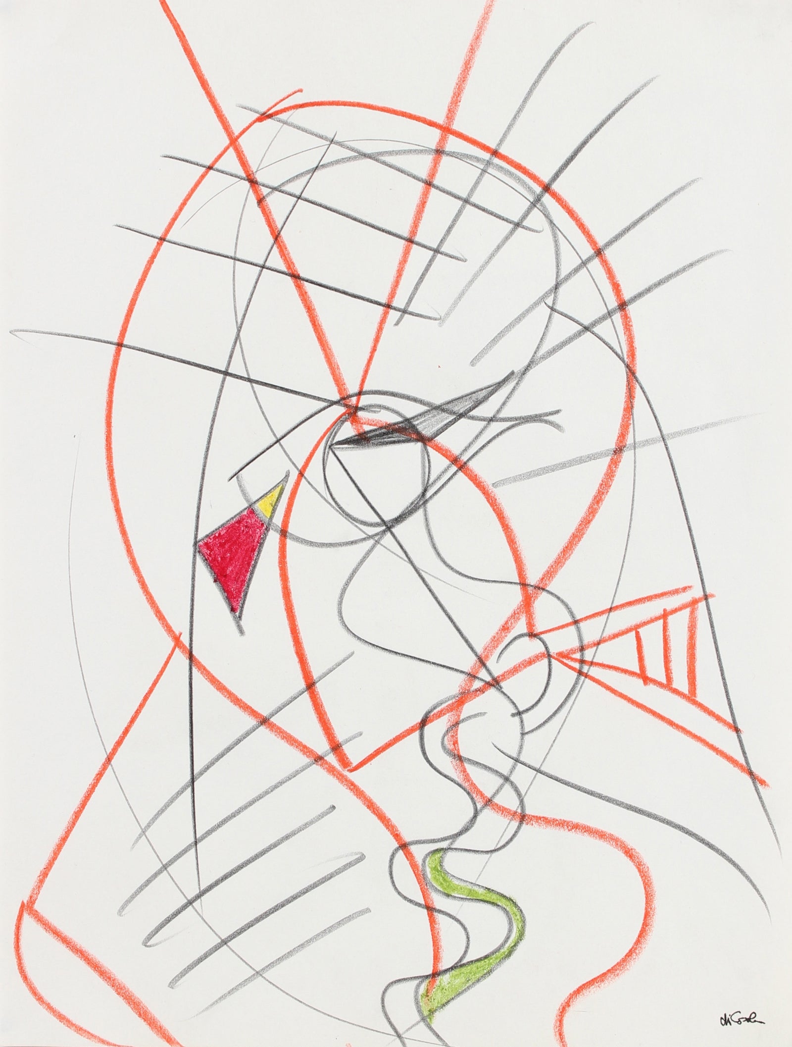 Minimalist Orange Abstraction <br>Late 20th Century Graphite & Pastel <br><br>#94178