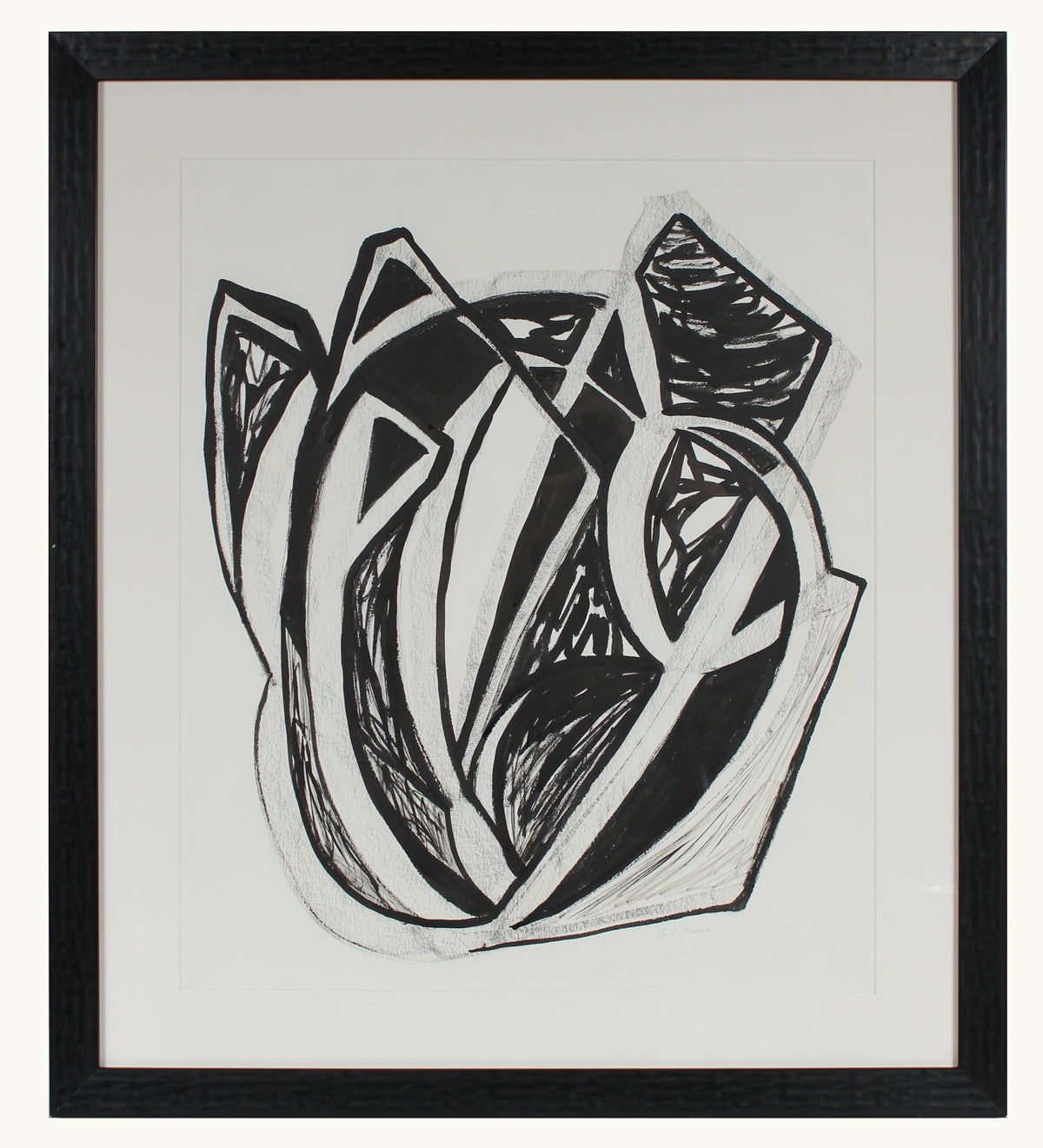 Heart-Shaped Cubist Abstract &lt;br&gt;20th Century Ink &amp; Charcoal &lt;br&gt;&lt;br&gt;#93417