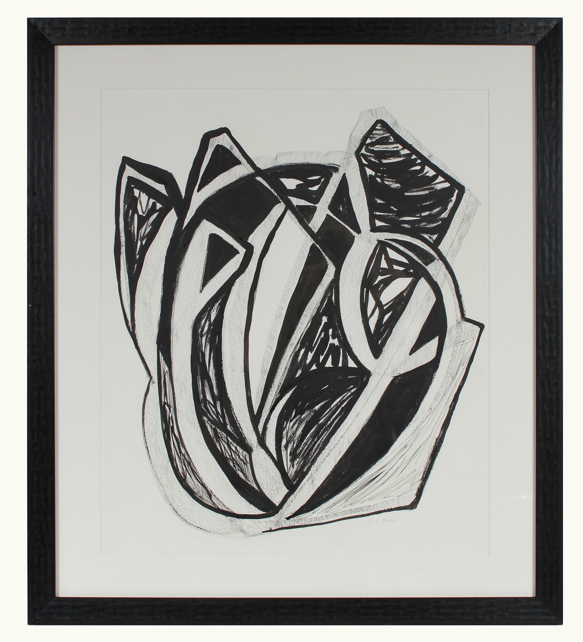 Heart-Shaped Cubist Abstract <br>20th Century Ink & Charcoal <br><br>#93417