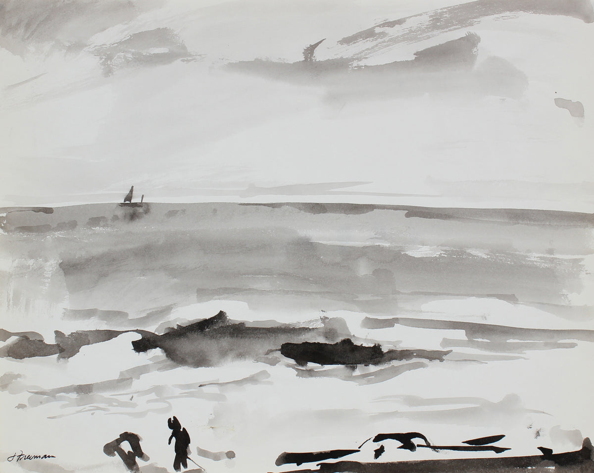 Black and White Surf Scene&lt;br&gt;1976 Ink Wash &lt;br&gt;&lt;br&gt;#94986