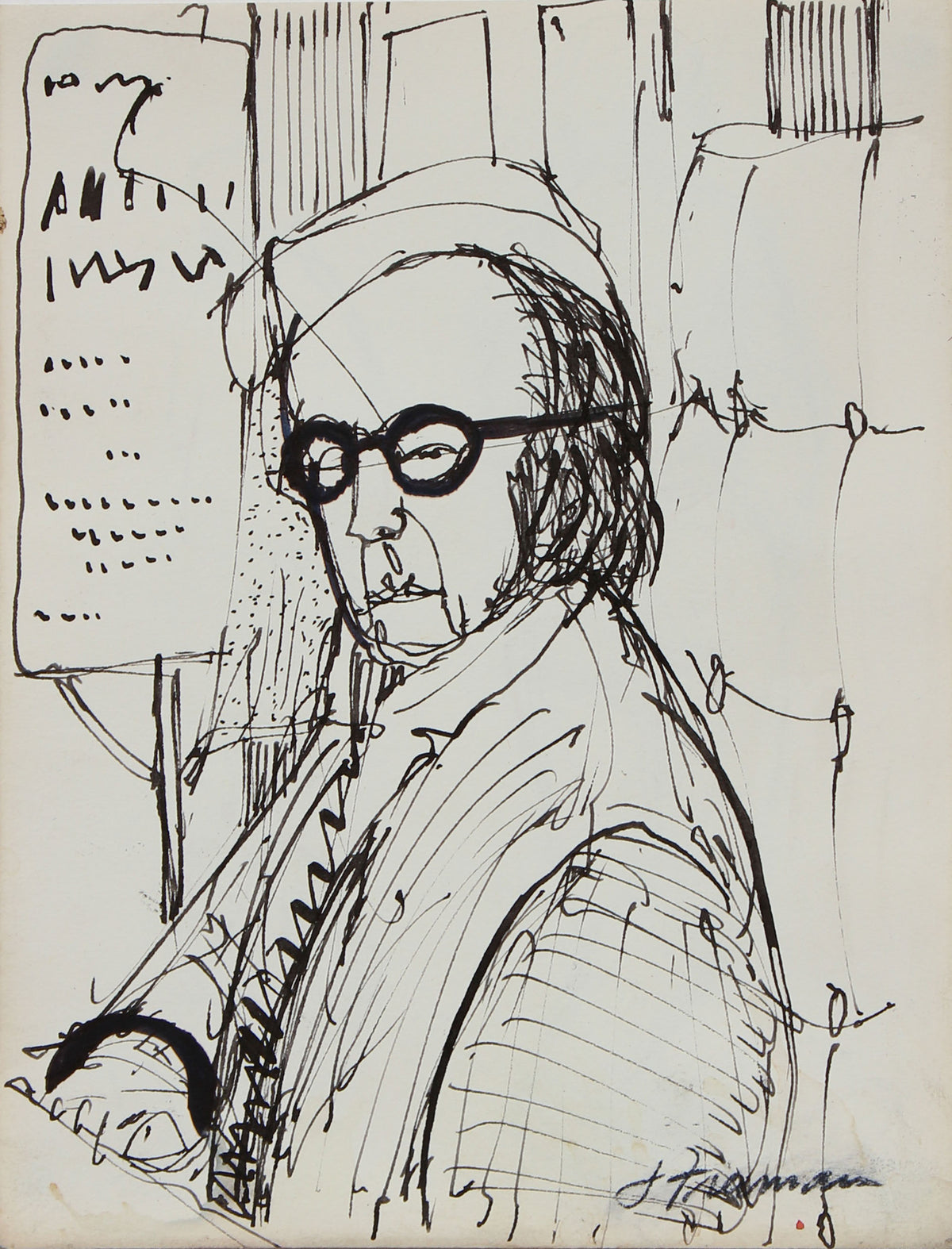Seated Figure in Glasses &lt;br&gt;1960s-1970s Ink &lt;br&gt;&lt;br&gt;#94993