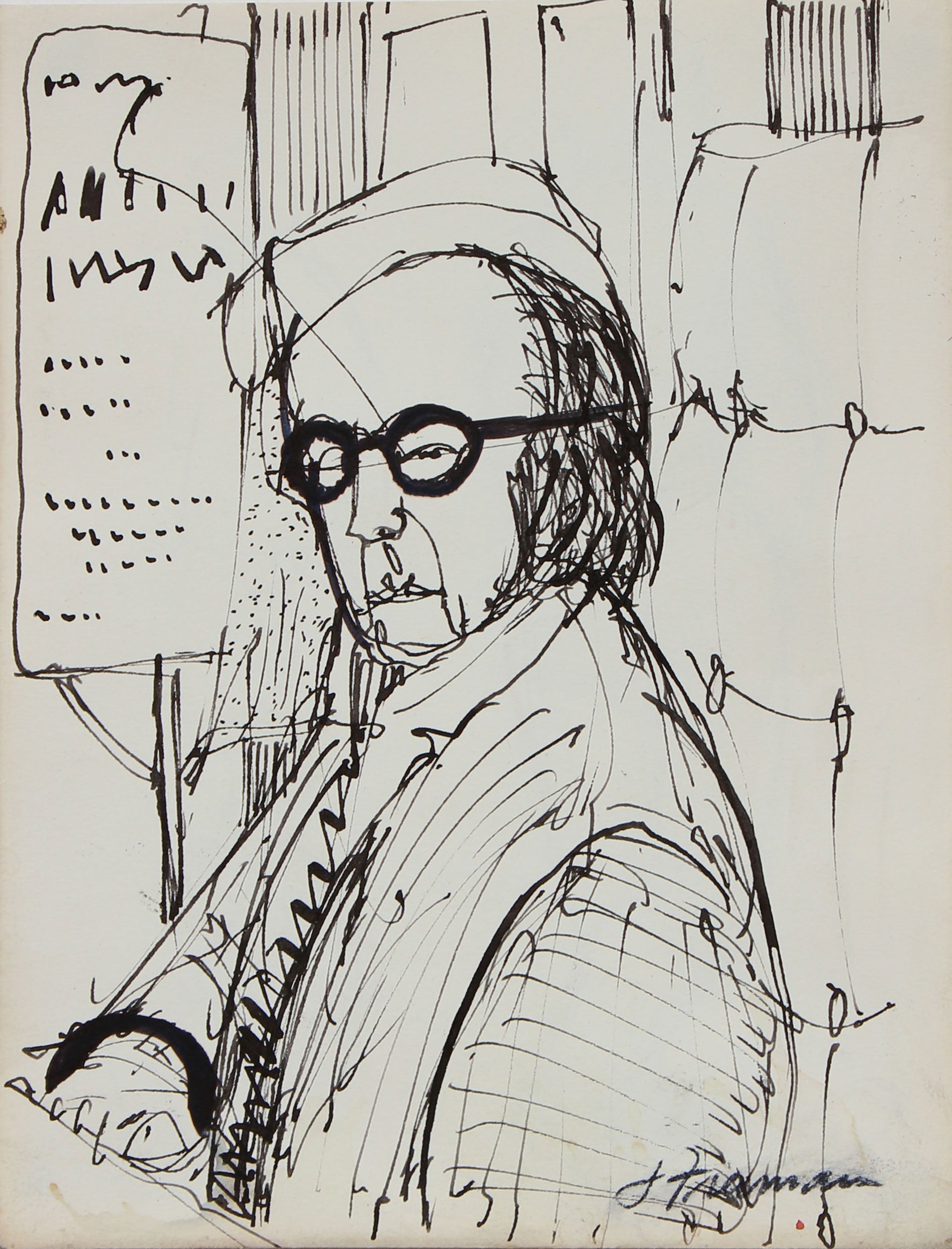 Seated Figure in Glasses <br>1960s-1970s Ink <br><br>#94993