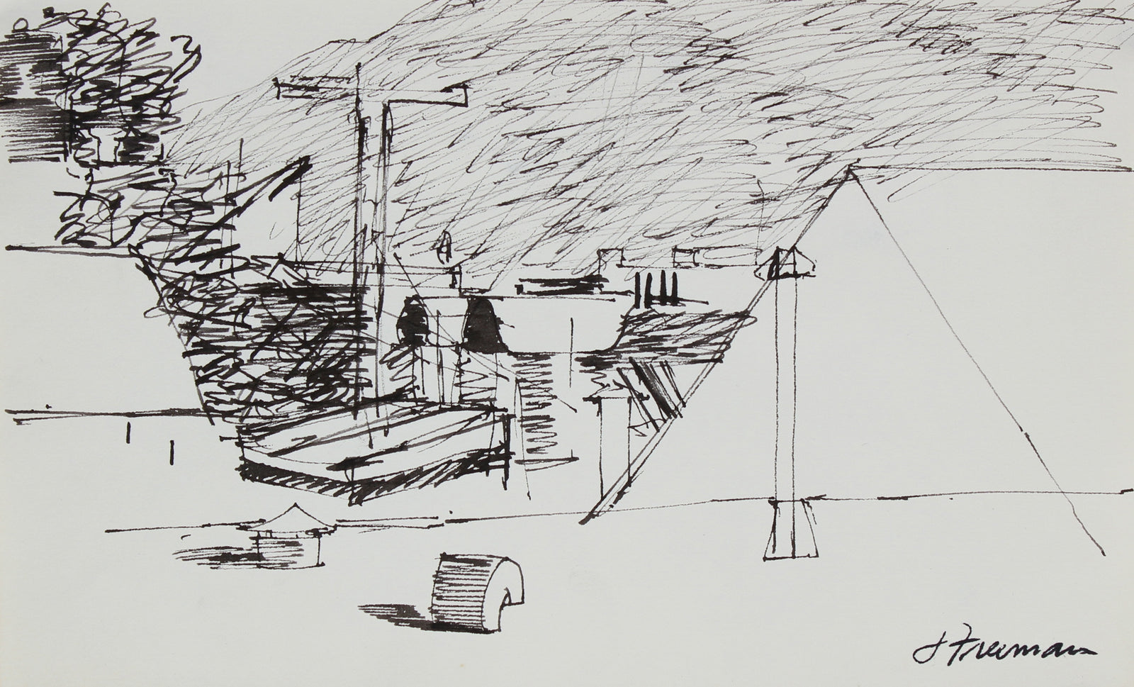 View Over Houses <br>1976 Ink Wash <br><br>#95003