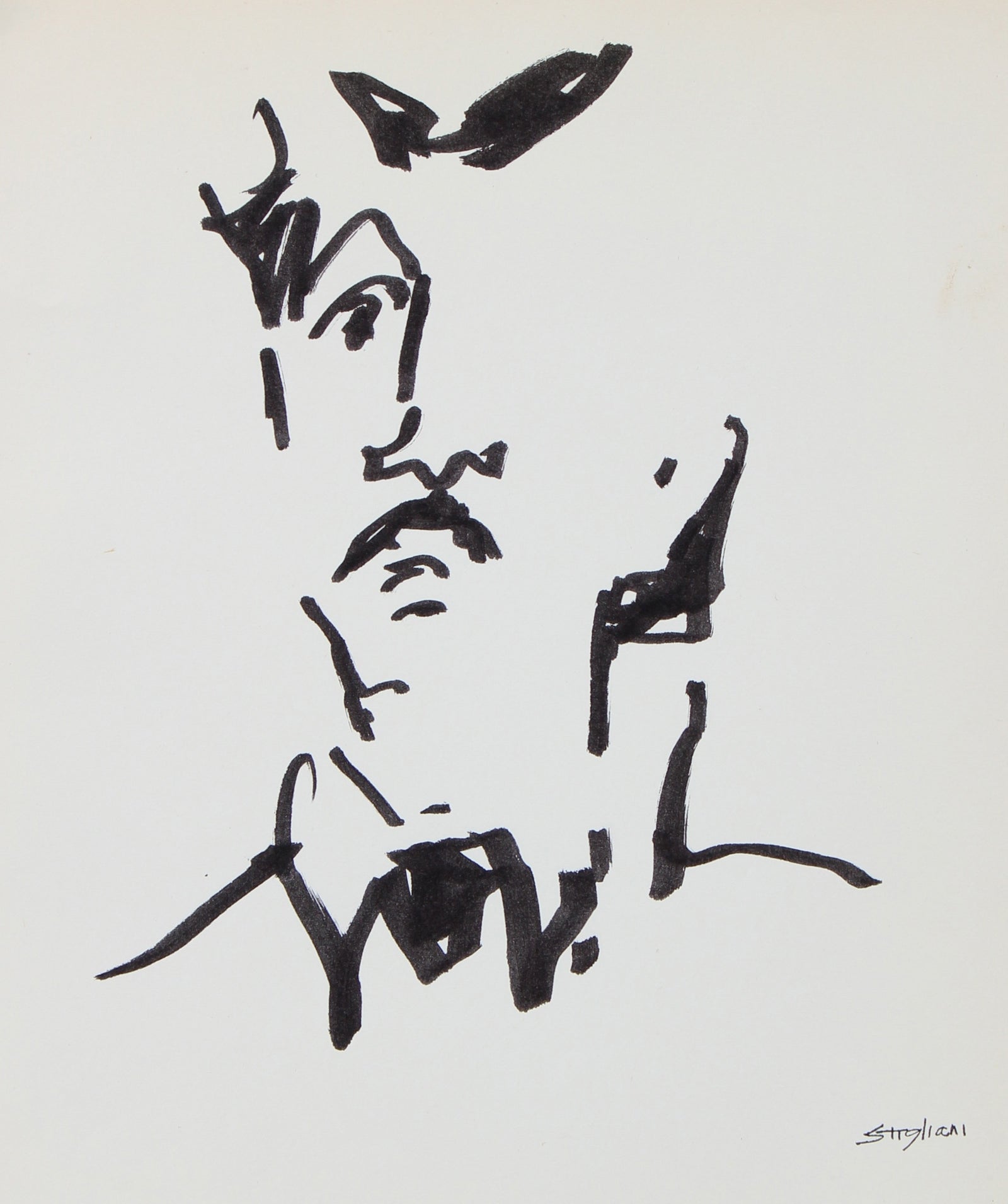 Modernist Figure Drawing <br>Mid-Late 20th Century Ink <br><br>#95033