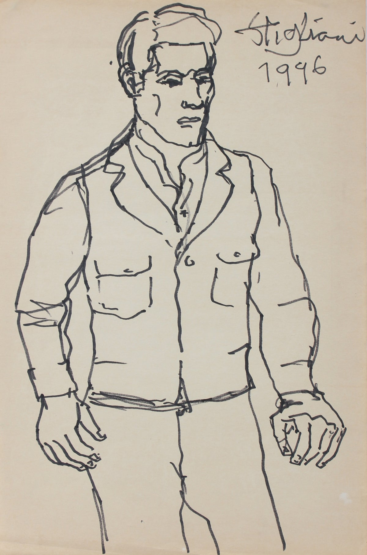 Modernist Portrait of a Man &lt;br&gt;1945 Ink &lt;br&gt;&lt;br&gt;95041