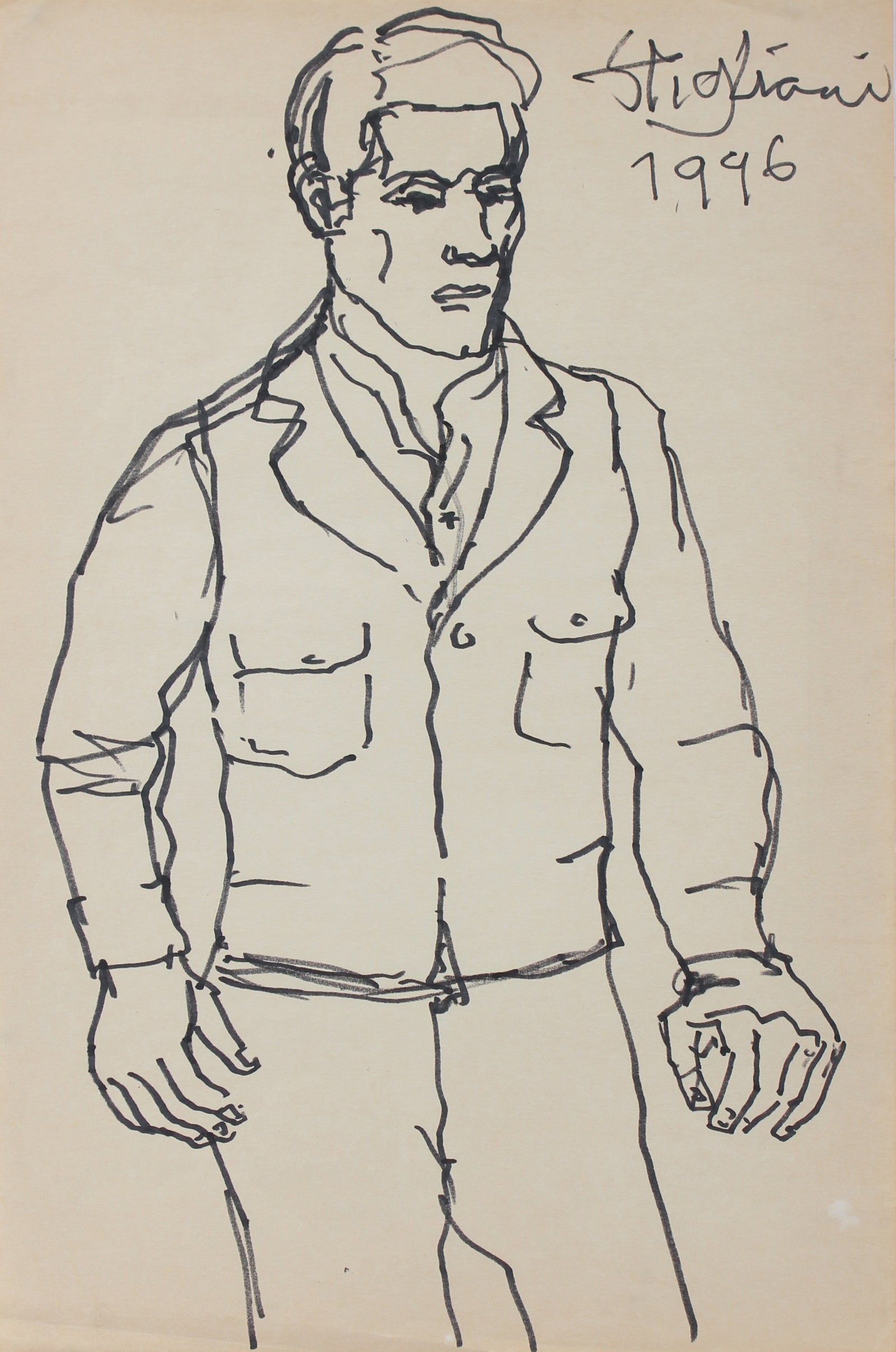 Modernist Portrait of a Man <br>1945 Ink <br><br>95041