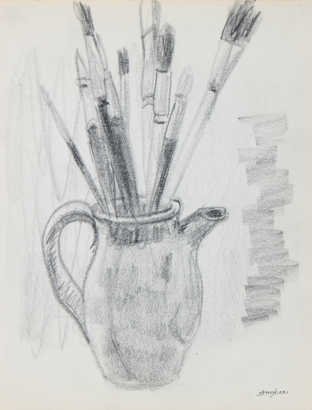 Still Life Drawing of Paint Brushes &lt;br&gt;Mid-Late 20th Century Graphite &lt;br&gt;&lt;br&gt;#95061