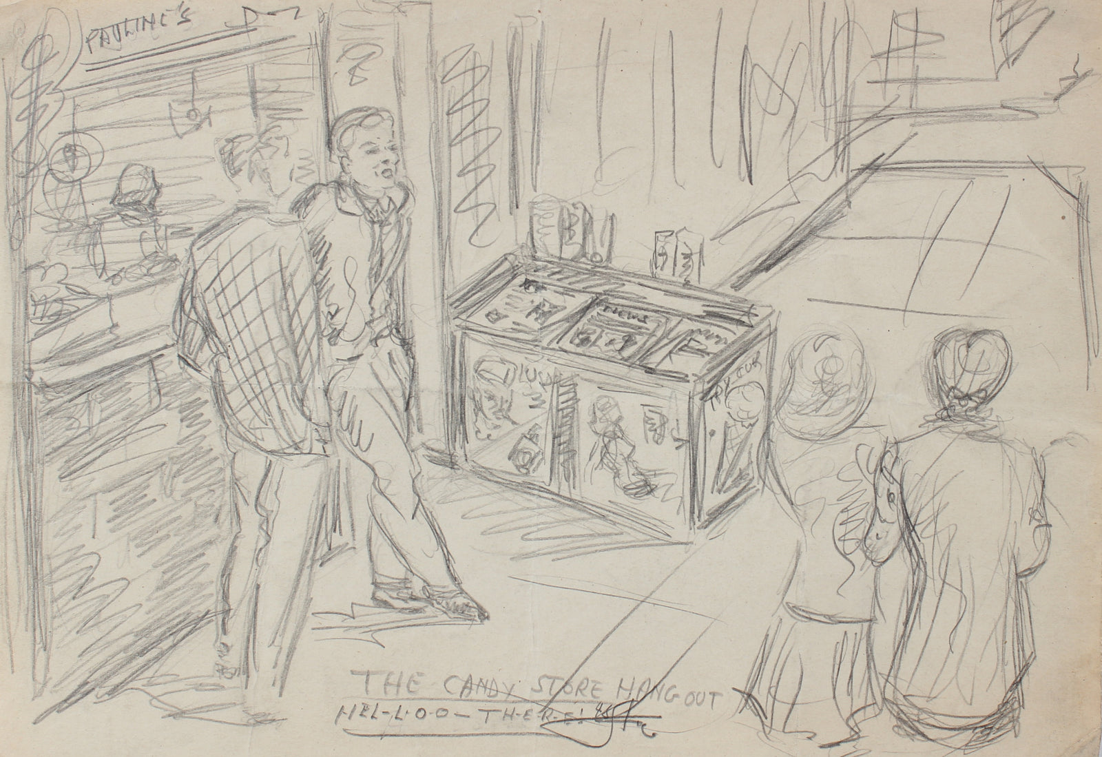 <i>The Candy Store Hang Out</i> <br>1948 Graphite <br><br>#95062