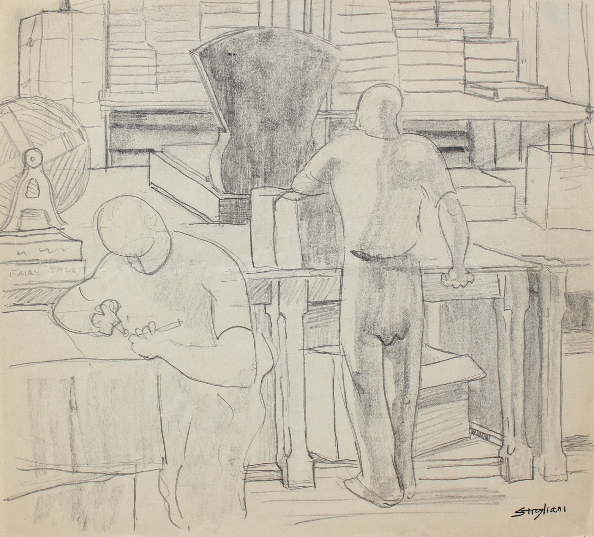 Figures in a Workshop<br>20th Century Graphite<br><br>#95066