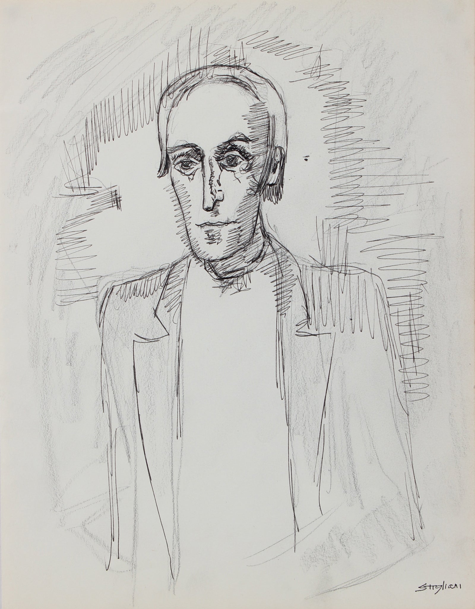 Portrait Drawing of Man <br>December 28 1971 Graphite and Ink <br><br>#95075