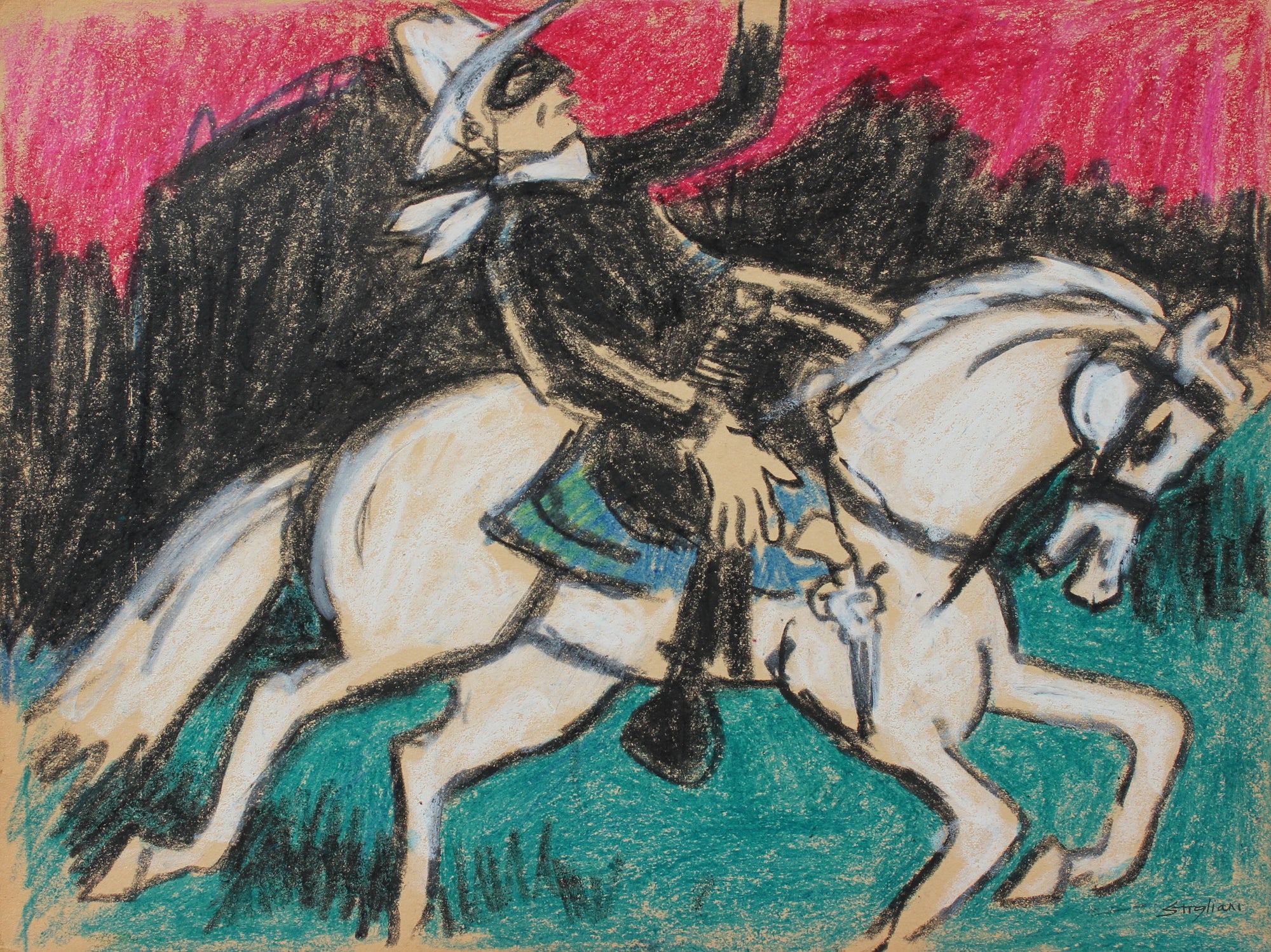 Bandit on Horseback <br>1940s Wax Crayon on Paper <br><br>95077