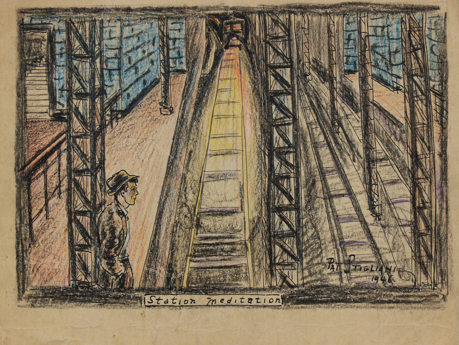 <I>Station Meditation</I> <br>1946 Ink and Wax Crayon <br><br>#95080