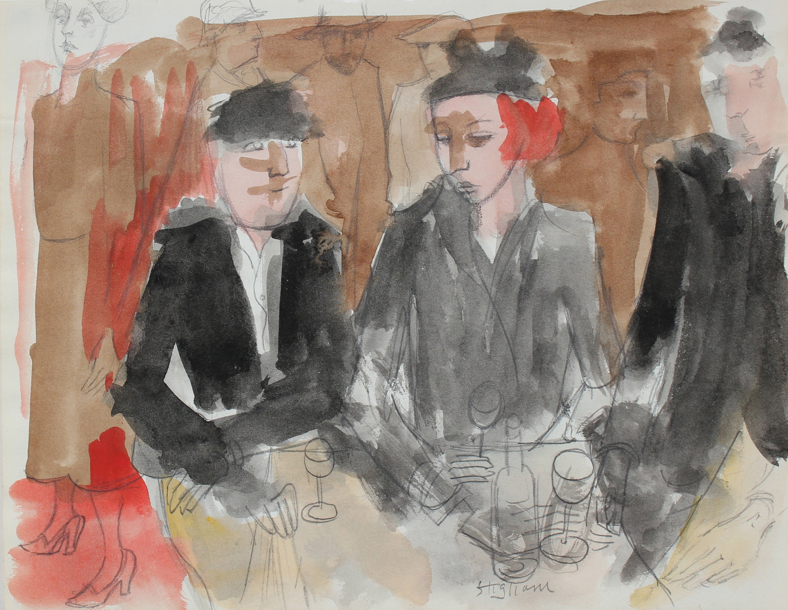 New York Conversation <br>1971 Graphite & Wax Crayon <br><br>#95087