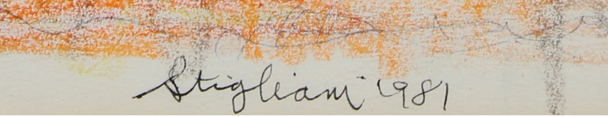 Gazing Modernist Portrait<br>1981 Wax Crayon on Paper<br><br>#95088