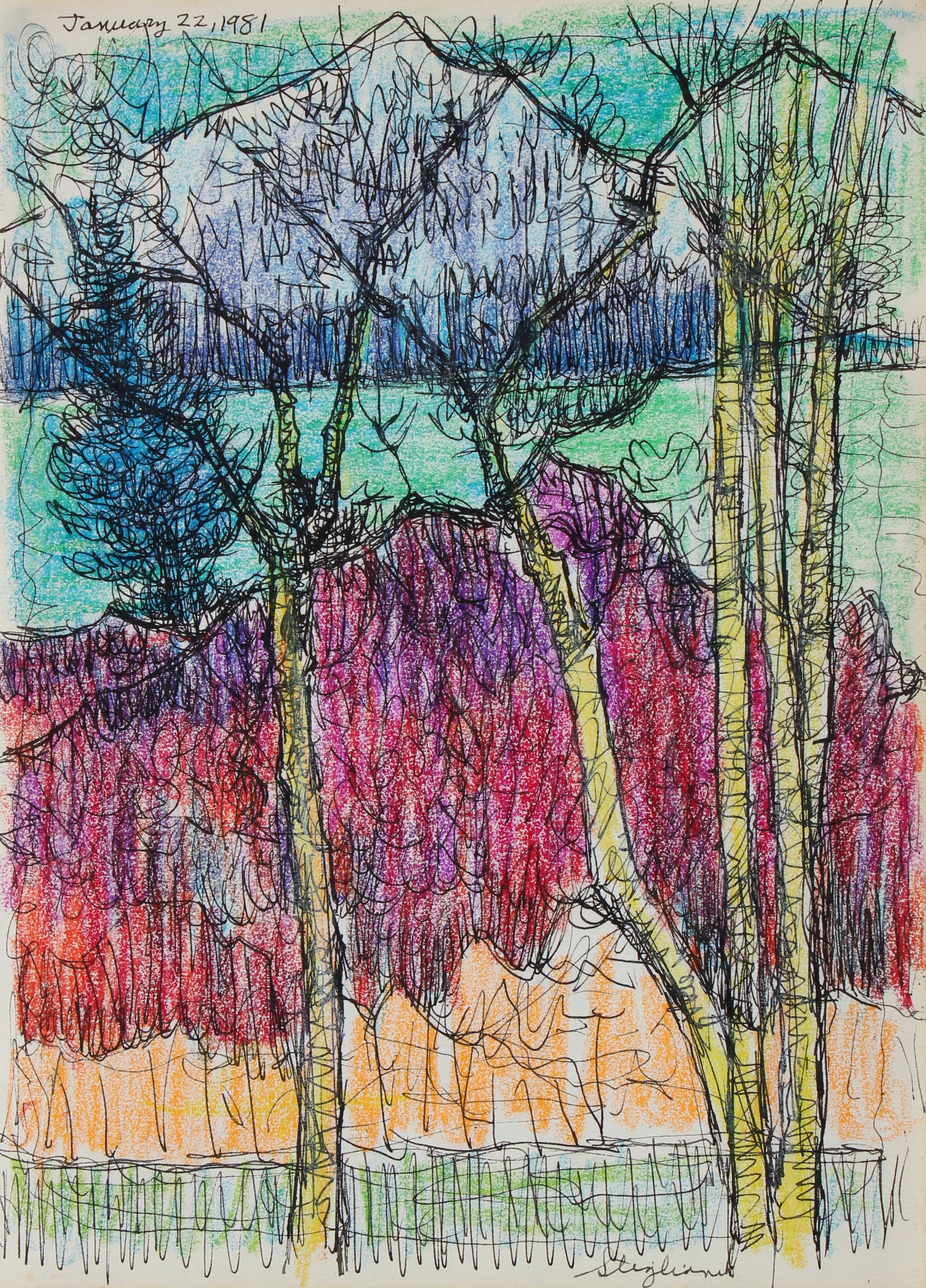 <I>Adiroadack</I> <br>1981 Ink and Crayon on Paper <br><br>#95095