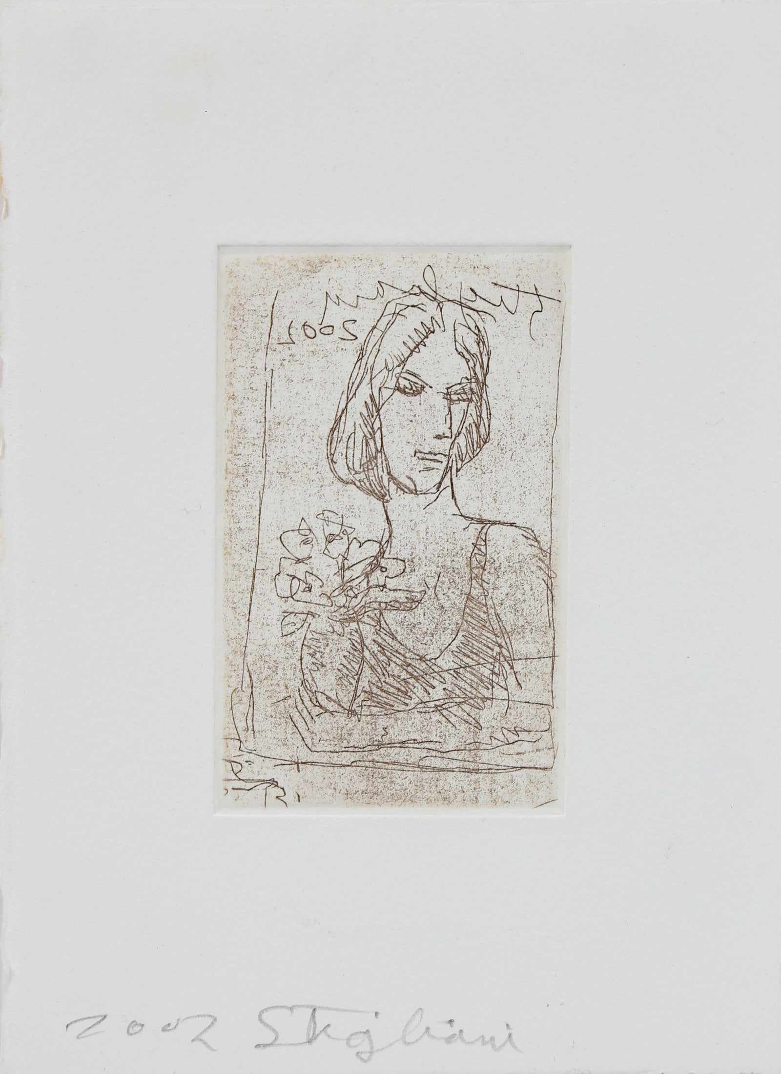 Woman with Flowers<br>2002 Etching<br><br>#95113