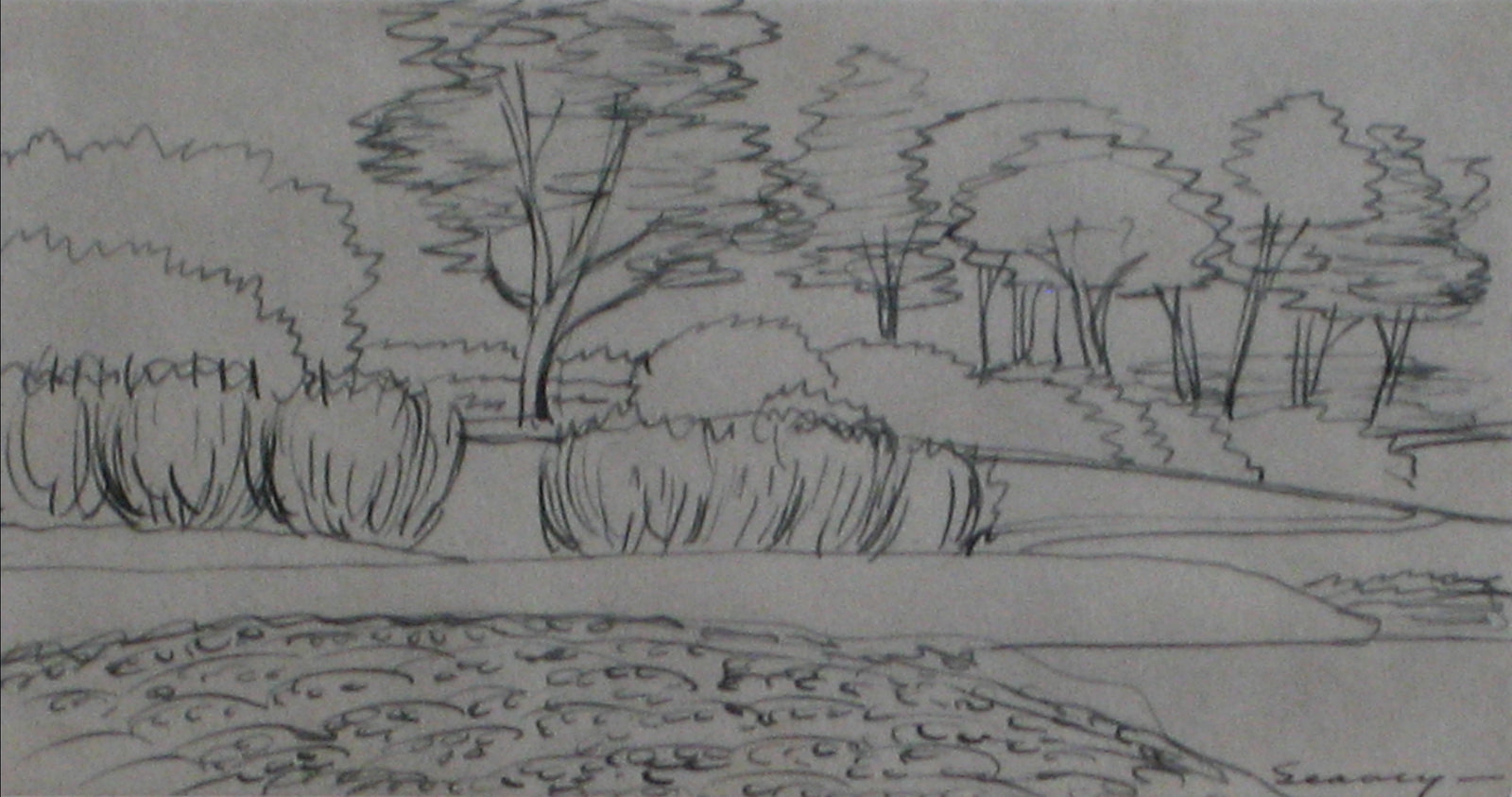 Petit Countryside Scene with Trees <br>1938-40 Ink <br><br>#9550