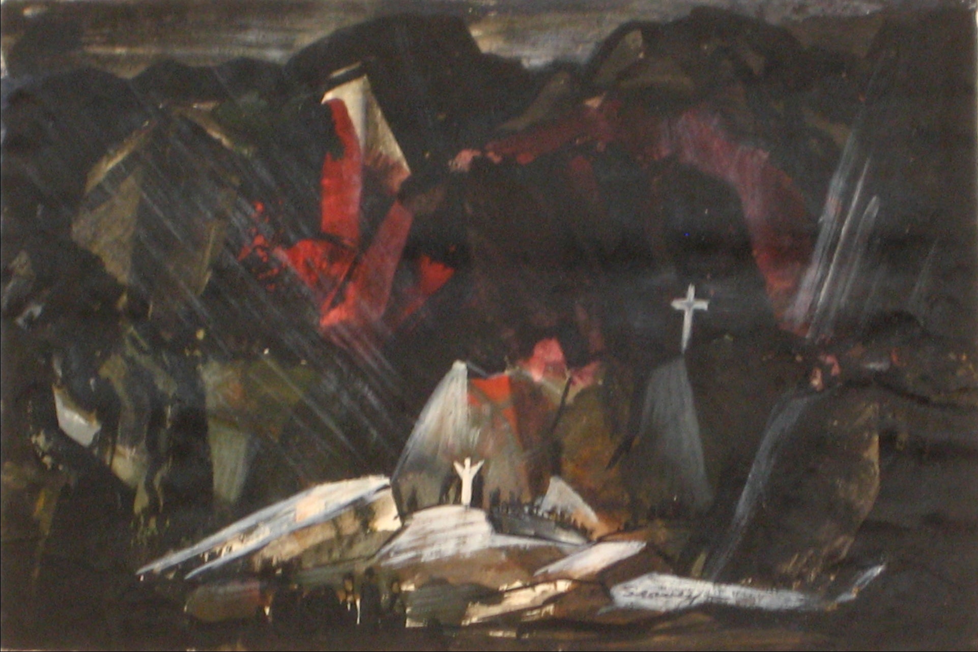 Dark Landscape with Cross <br>1938-40 Oil<br><br>#9557