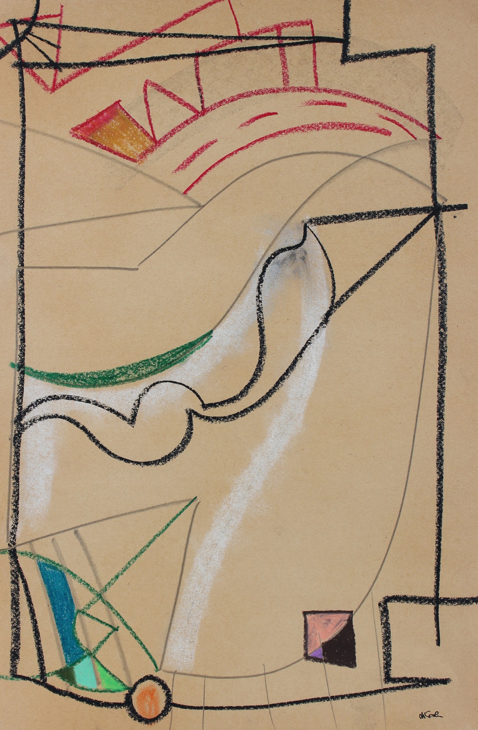 Structural Colorful Abstract <br>Mid-Late 20th Century Graphite, Charcoal & Pastel <br><br#95744