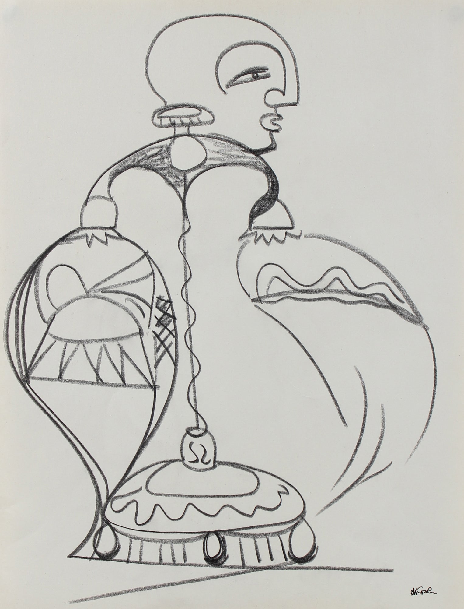 Surrealist Lamp-Like Figure <br>20th Century Graphite <br><br>#95761
