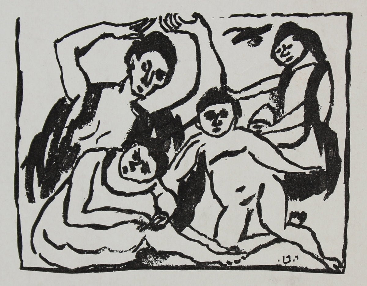 Abstracted Figure Scene of Family &lt;br&gt;Early-Mid 20th Century Mimeograph on Paper &lt;br&gt;&lt;br&gt;#95879