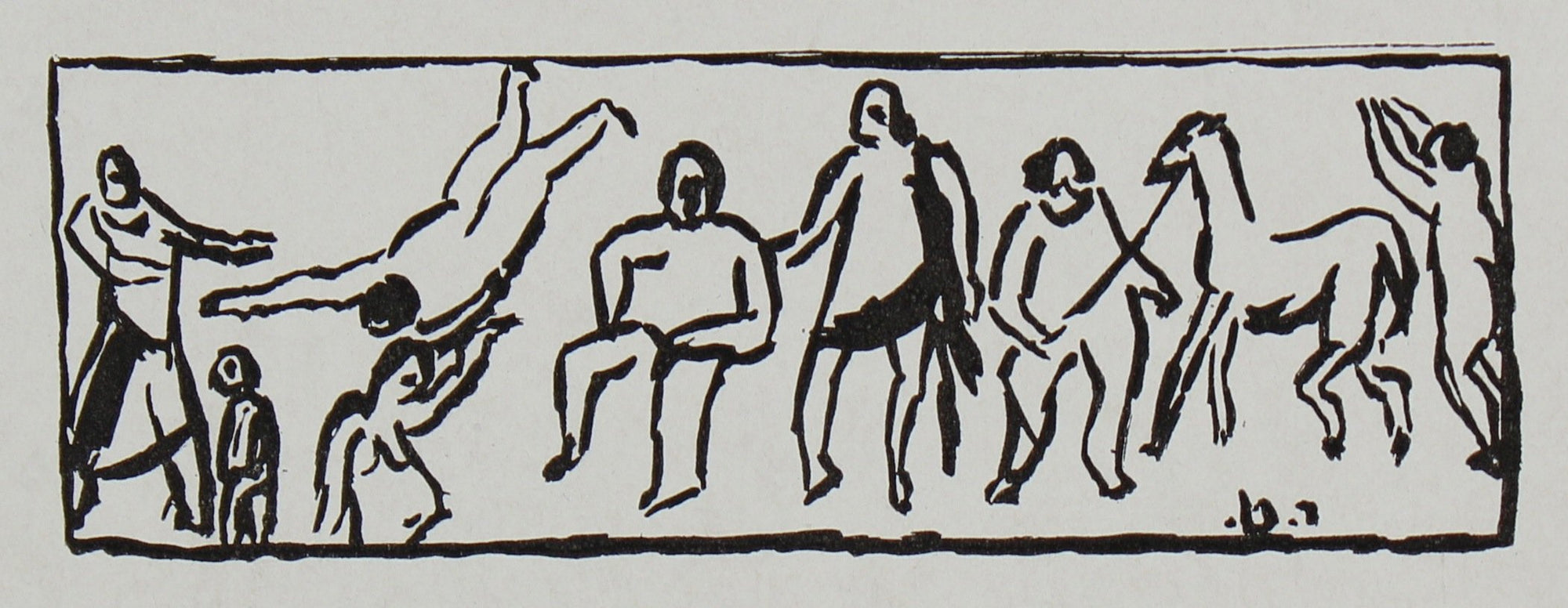 Expressionist Figures Scene with Horse <br>Early 20th Century Mimeograph <br><br>#95880