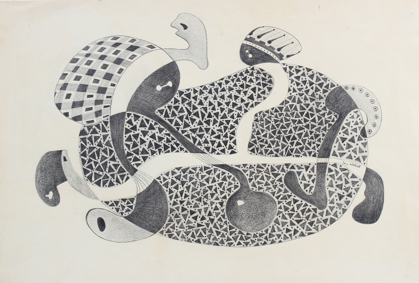 Intricate Amorphic Abstract <br>1970s Graphite <br><br>#96535