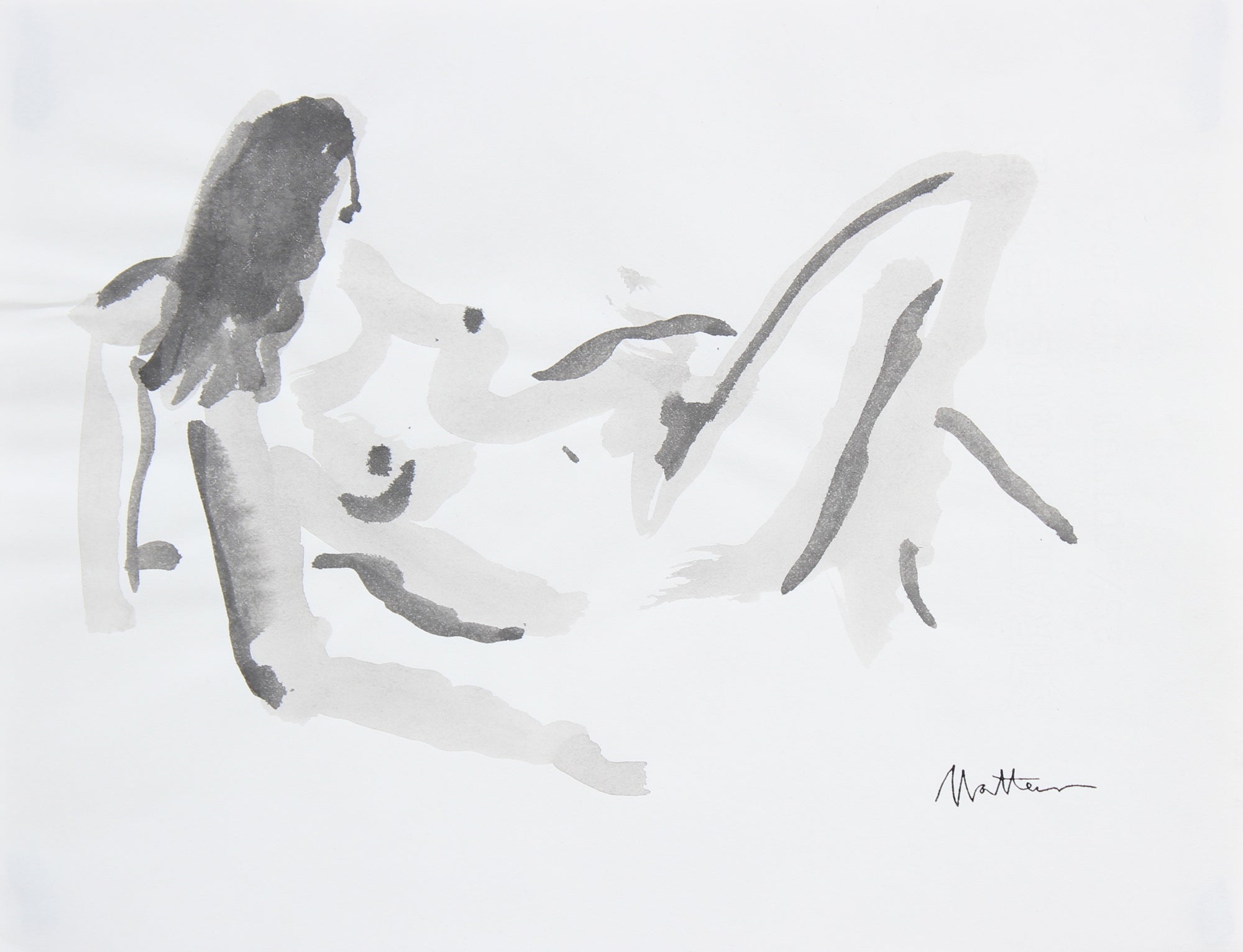 Reclining Female Nude <br>20th Century Ink Wash <br><br>#96553