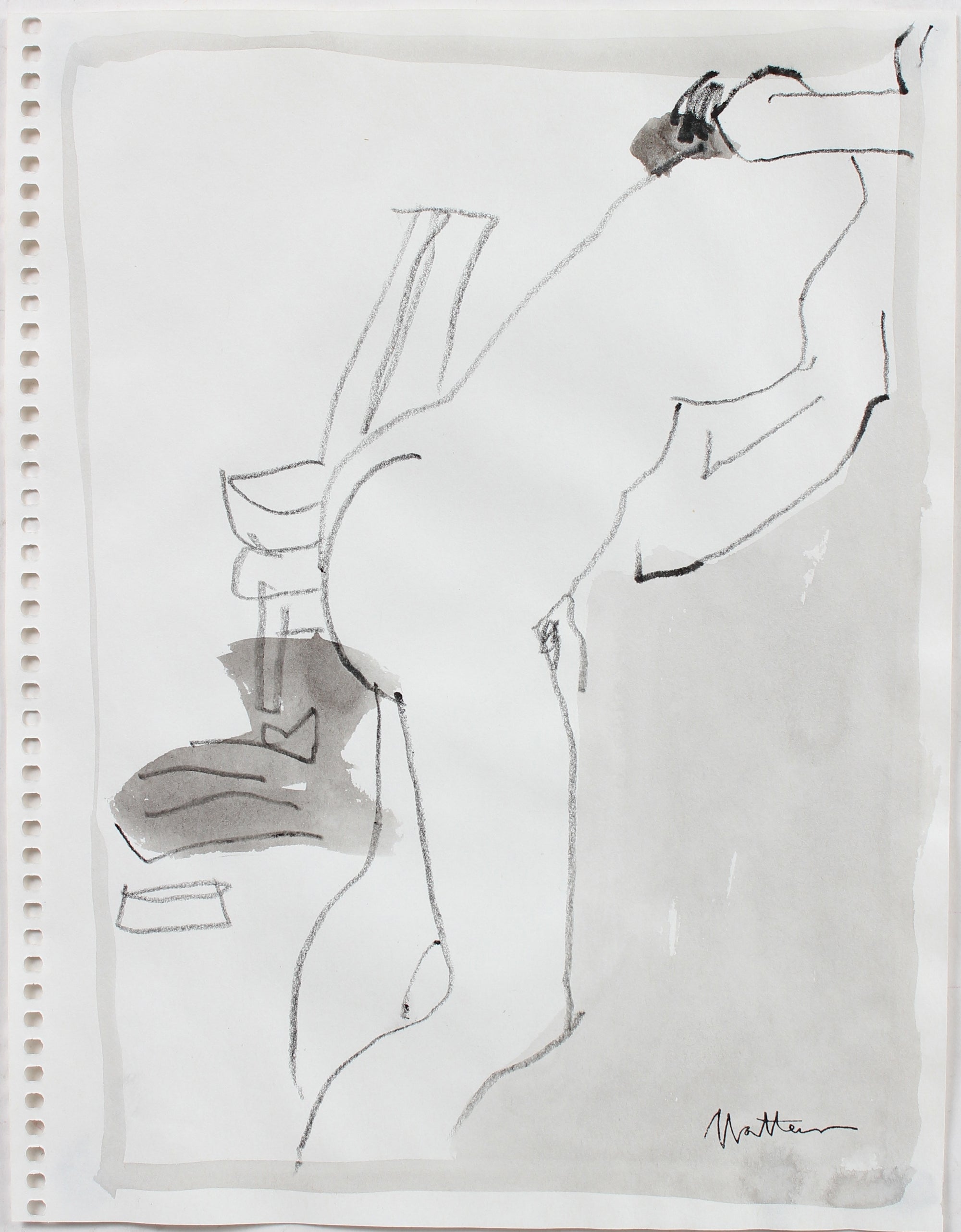 Reclining Female Nude<br>20th Century Ink Wash and Colored Pencil <br><br>#96673