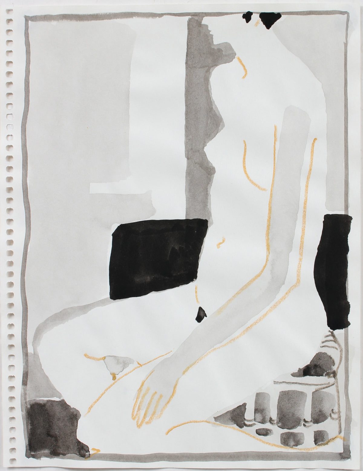 Seated Female Nude Studio Drawing <br>20th Century Mixed Media <br><br>#96675