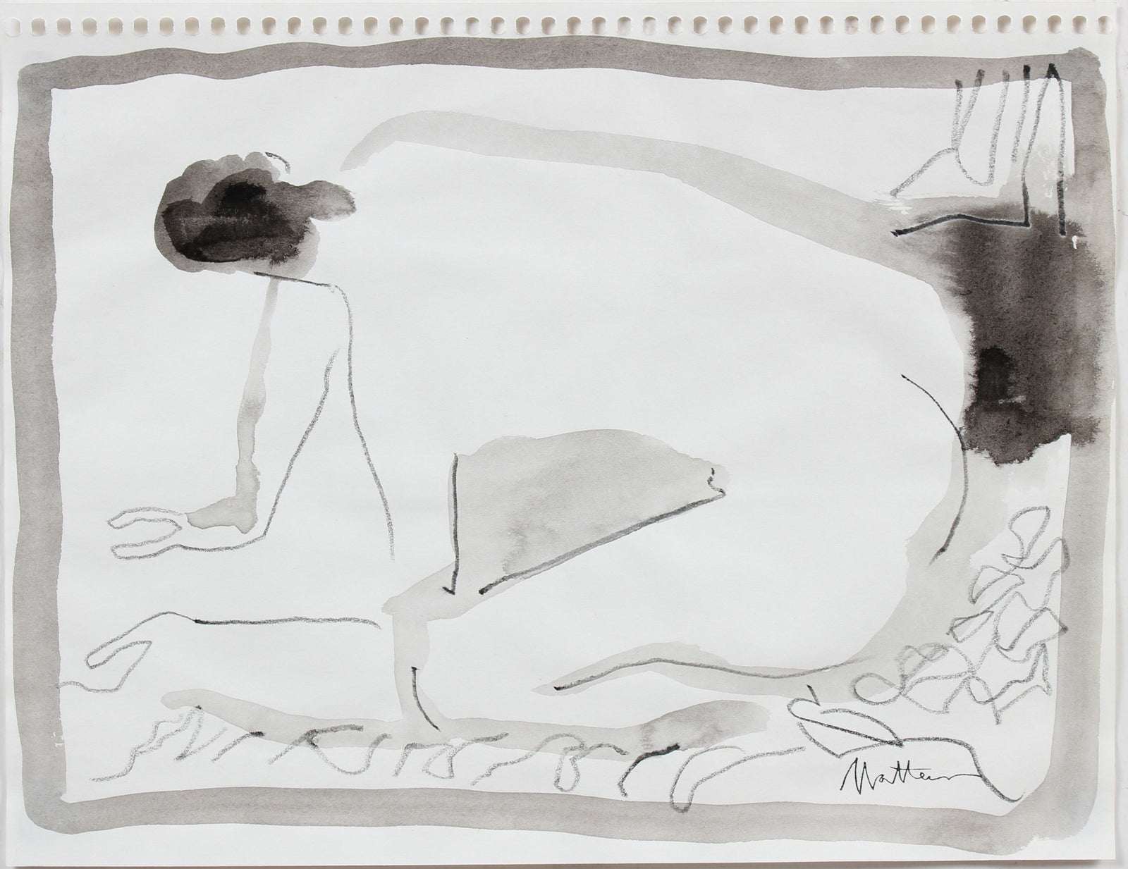 Reclining Nudes<br>20th Century Ink Wash and Colored Pencil <br><br>#96679