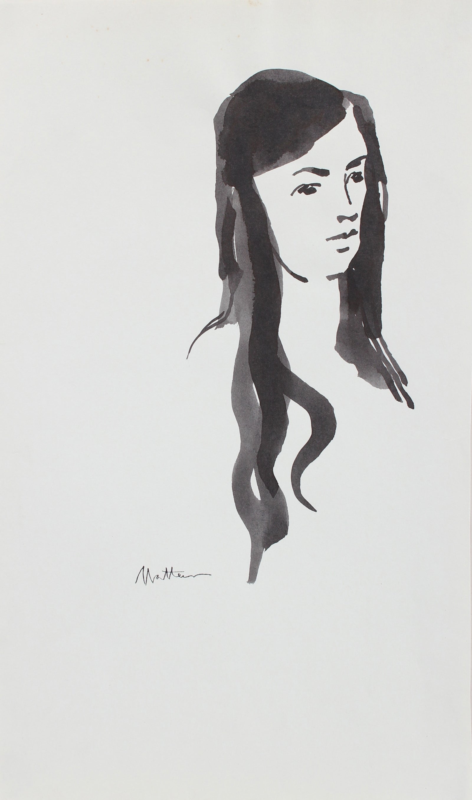 Female Portrait Study <br>20th Century Ink Wash <br><br>#96683