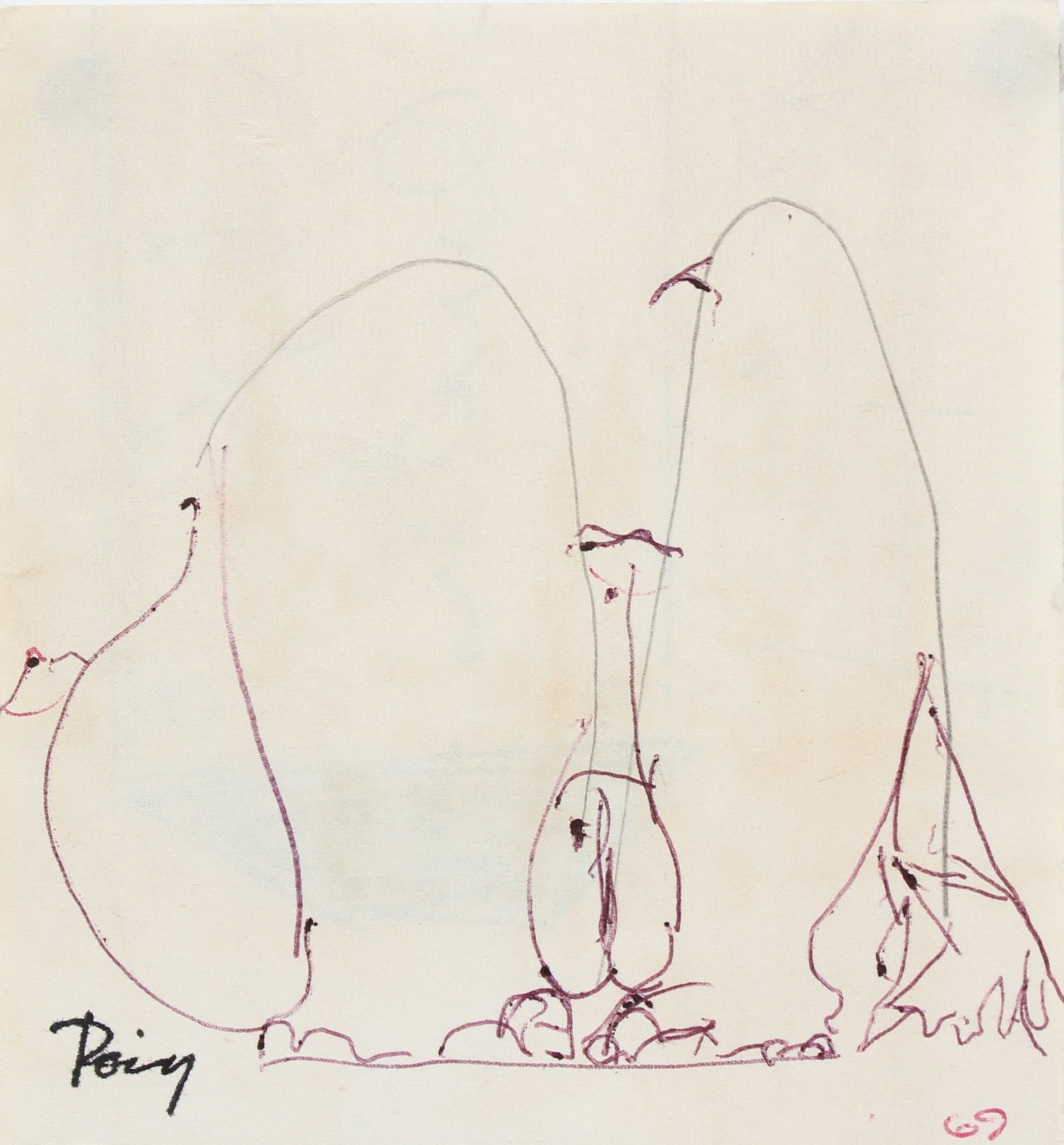 Penguin Figure Deconstruction <br>1969 Ink & Graphite <br><br>#96863