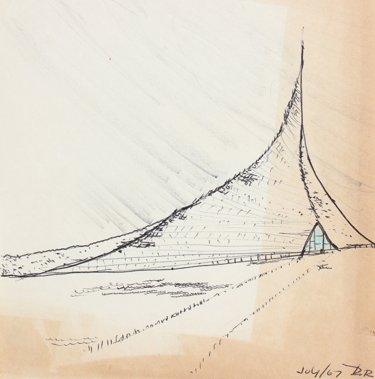 Surreal Landscape &amp; Structure&lt;br&gt;July 1967 Ink &amp; Graphite&lt;br&gt;&lt;br&gt;#96877