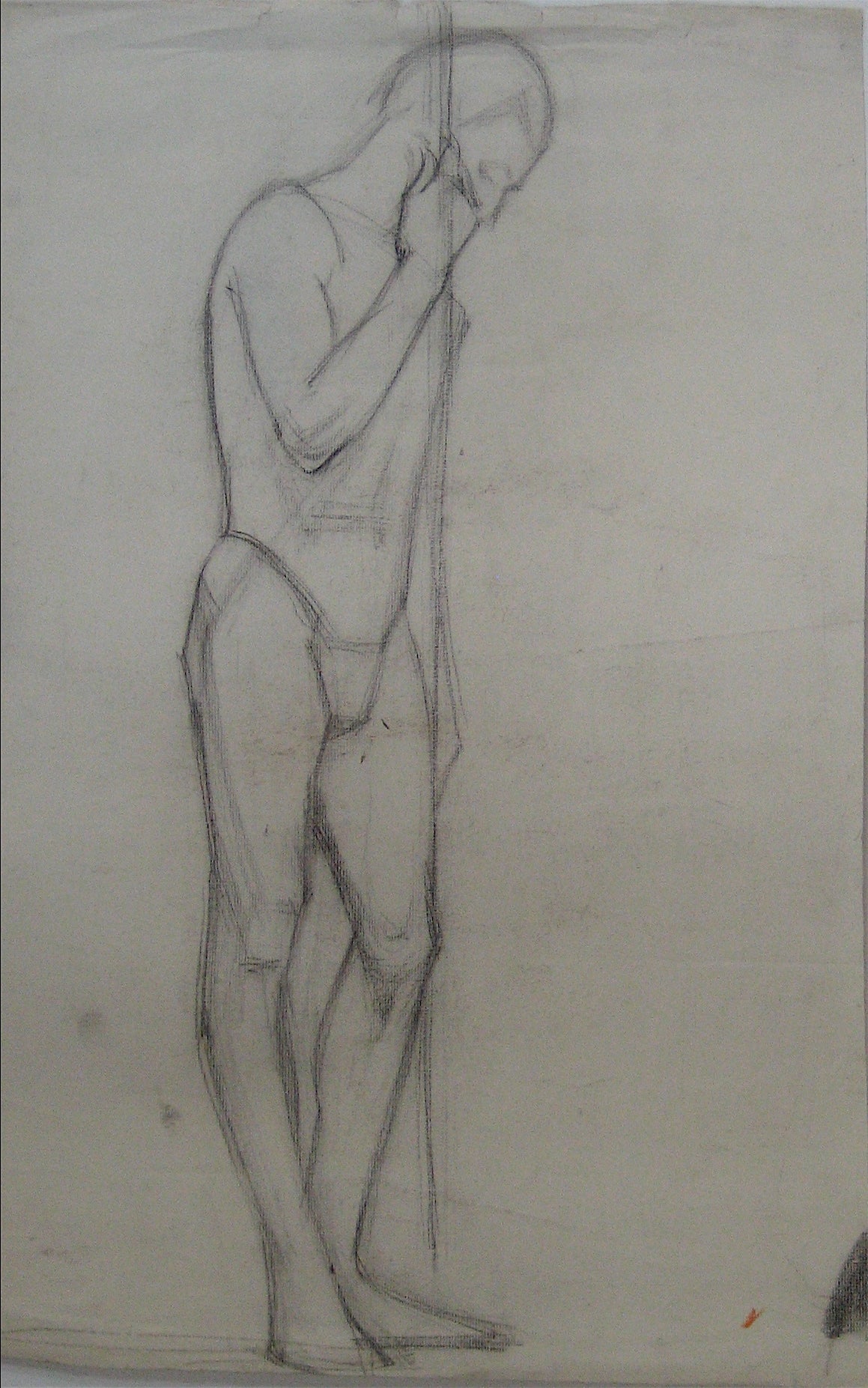 Male Nude With Staff Study &lt;br&gt;1920s-1930s Charcoal &lt;br&gt;&lt;br&gt;#9736