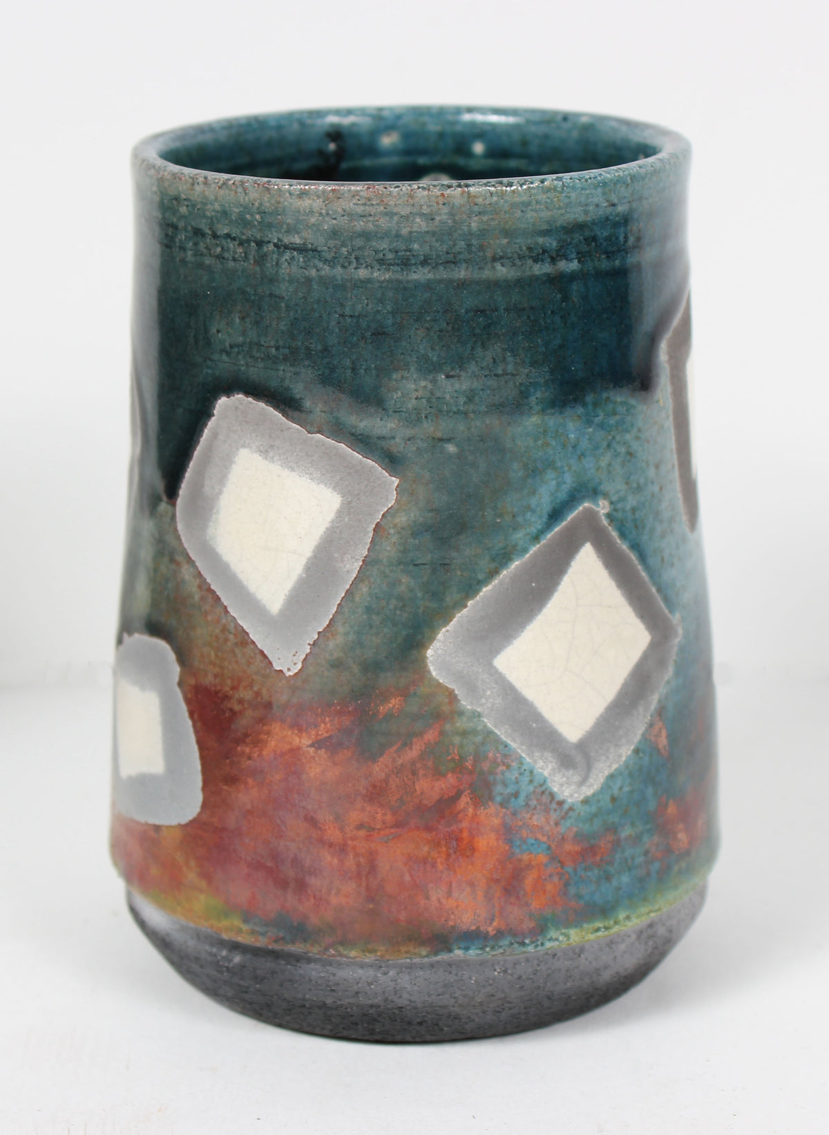 Multi-Color Upright Ceramic Vessel With Geometric Pattern &lt;br&gt;&lt;br&gt;#98386