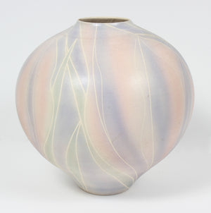 Pastel Ceramic Pot With White Lines <br><br>#98526
