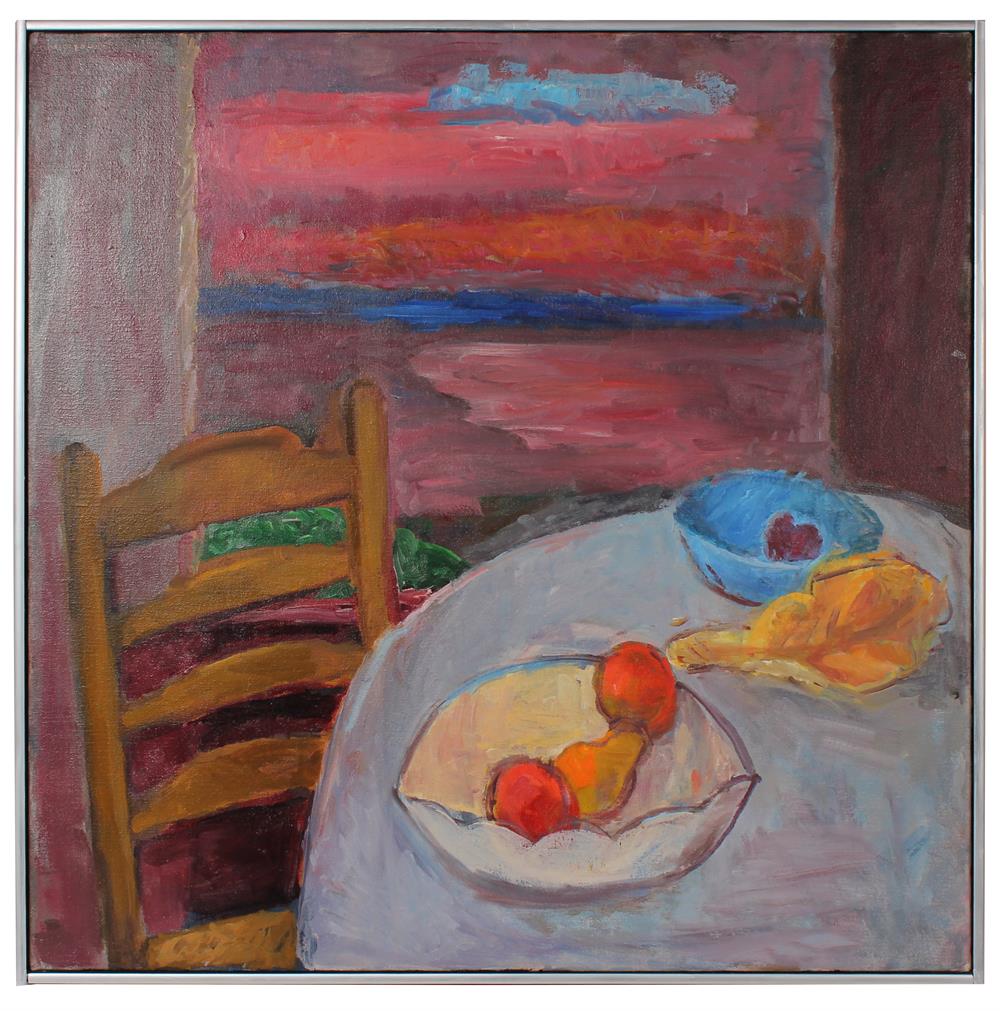 Modernist Still Life with Sunset<br>Late 20th Century Oil<br><br>#89882