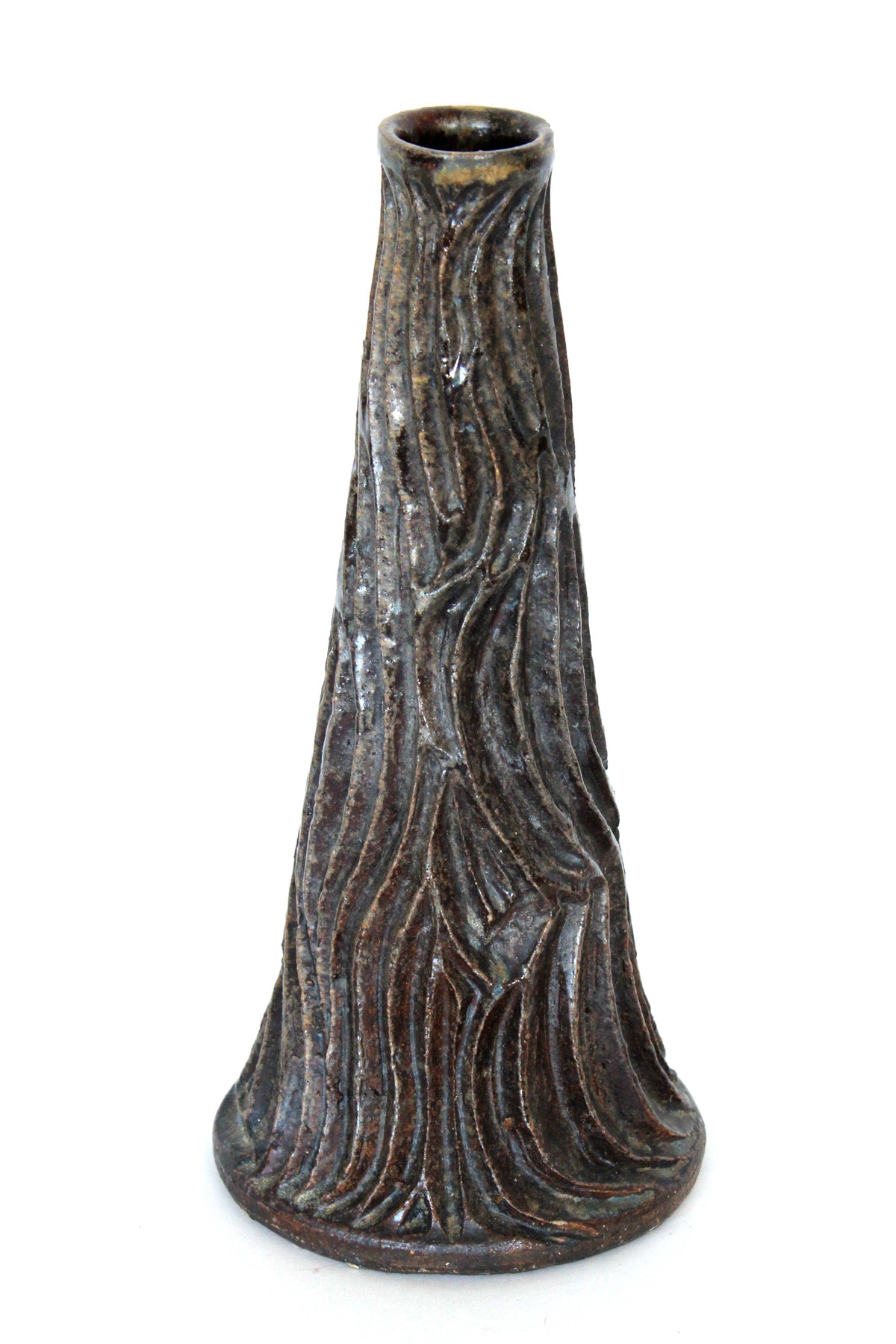 Brown Vessel with Carved Details&lt;br&gt;Mid Century Ceramic&lt;br&gt;&lt;br&gt;#19919