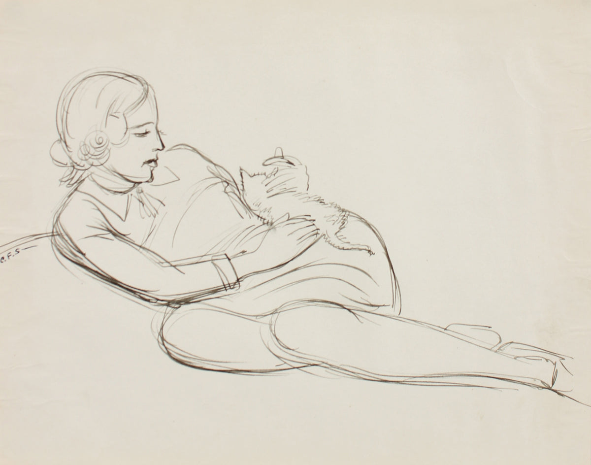 Reclining Figure with Cat&lt;br&gt;1943 Ink&lt;br&gt;&lt;br&gt;#0042
