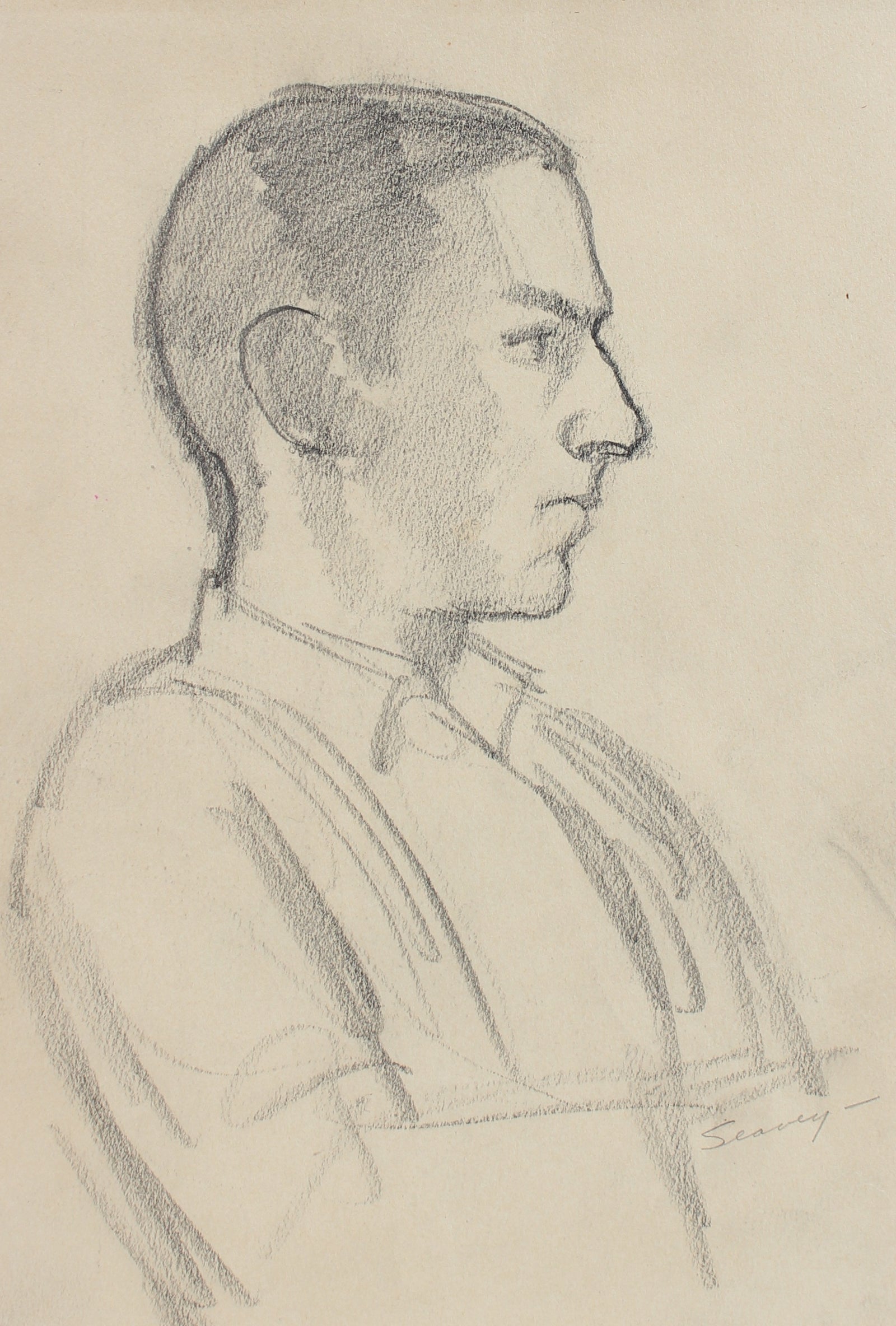 Introspective Male Profile <br>1928-1936 Charcoal <br><br>#9564