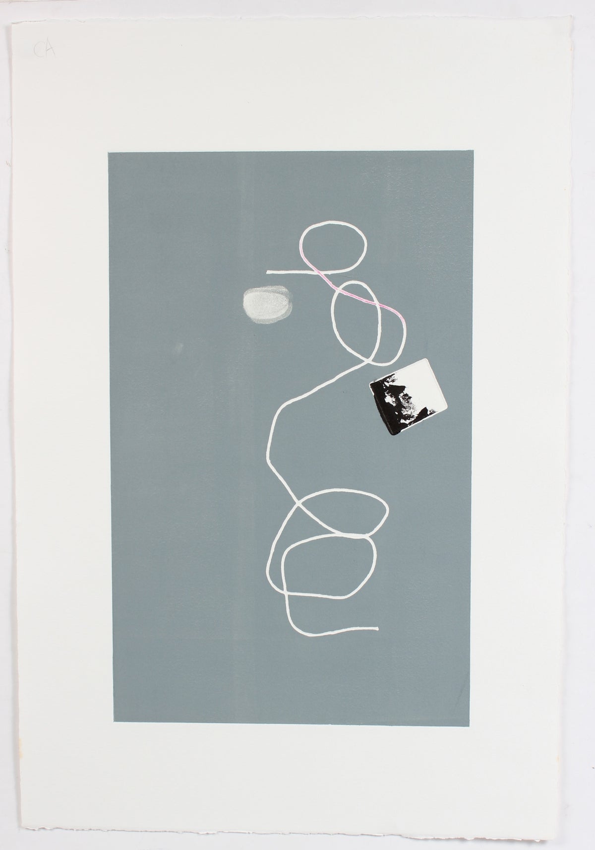 Cool-Toned Minimalist Abstract<br> 20th Century Monotype<br><br>#A2244