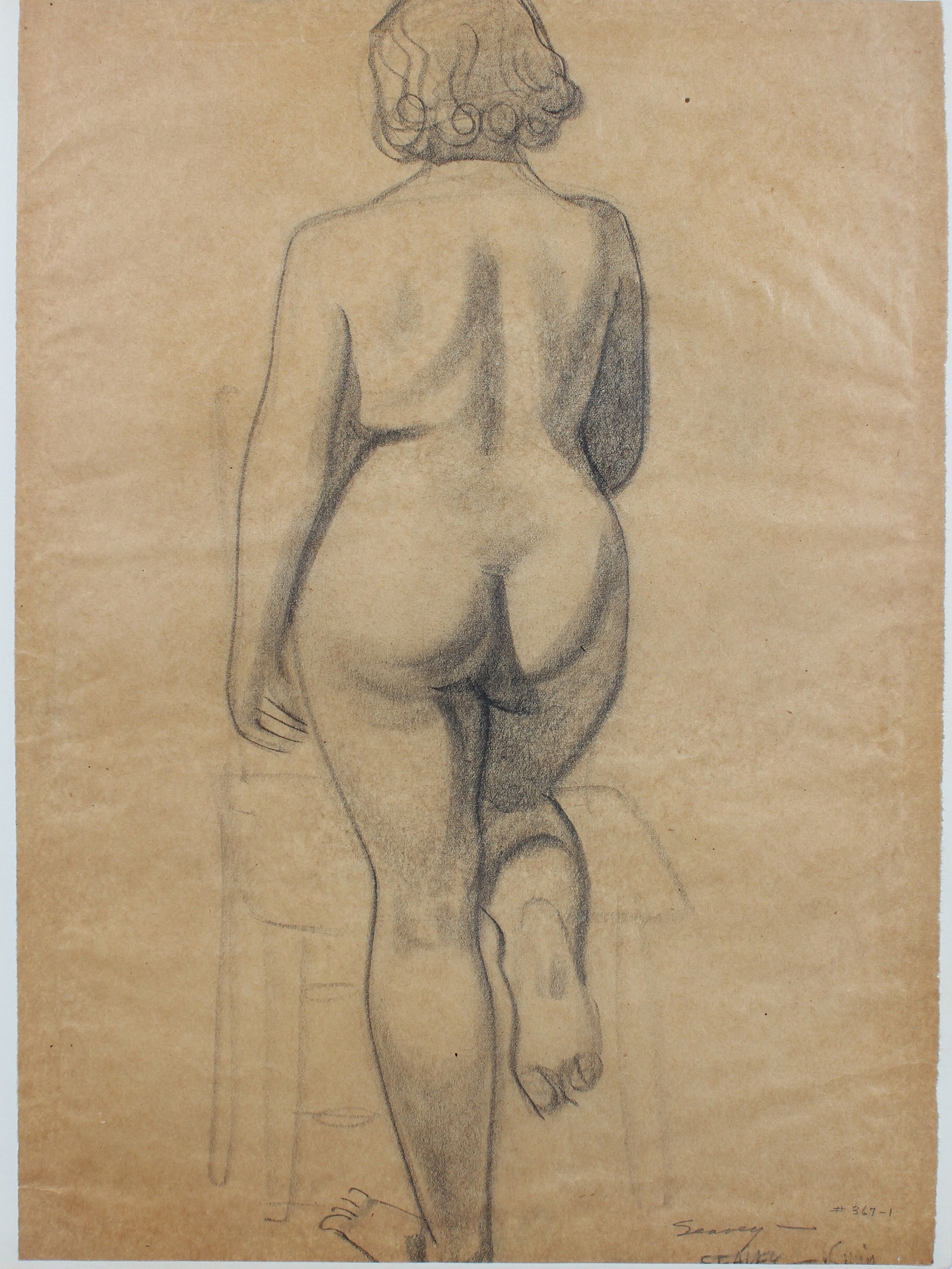 Figurative Study from Behind <br>1920-30s Charcoal <br><br>#9393