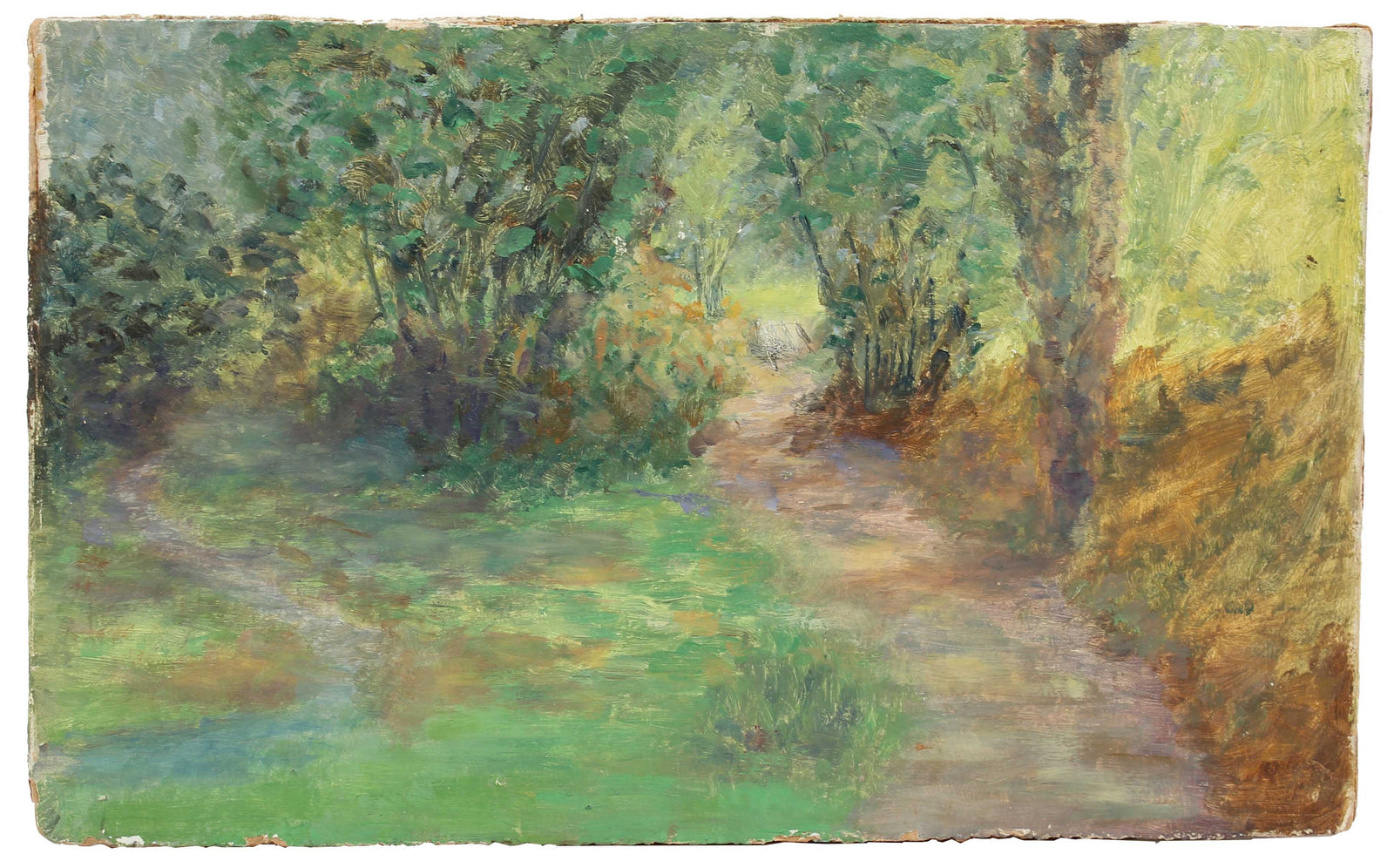 Sun-Dappled Forest Path<br>1900-30s Oil<br><br>#A3517