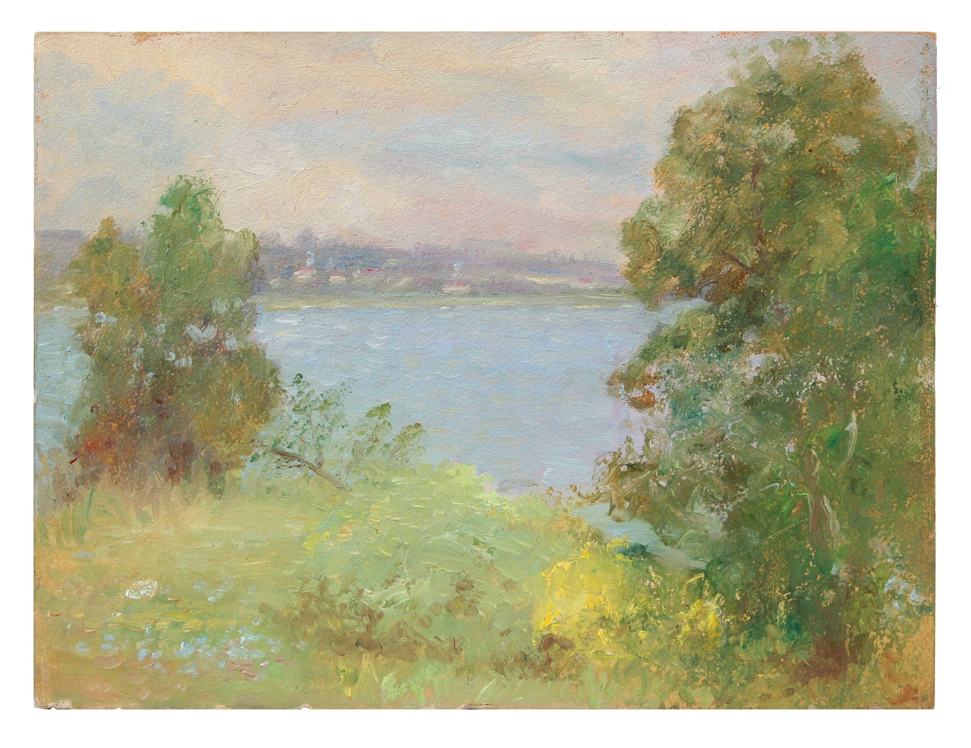 Tranquil Trees & River<br>1990-30s Oil<br><br>#A3523